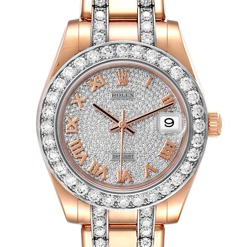 Photo of Rolex Pearlmaster 34 Rose Gold Pave Diamond Dial Ladies Watch 81285