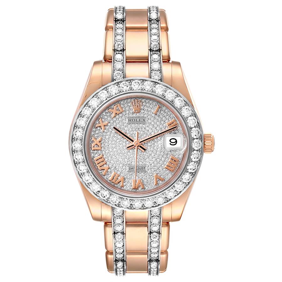 Rolex Pearlmaster 34 Rose Gold Pave Diamond Dial Ladies Watch 81285 SwissWatchExpo