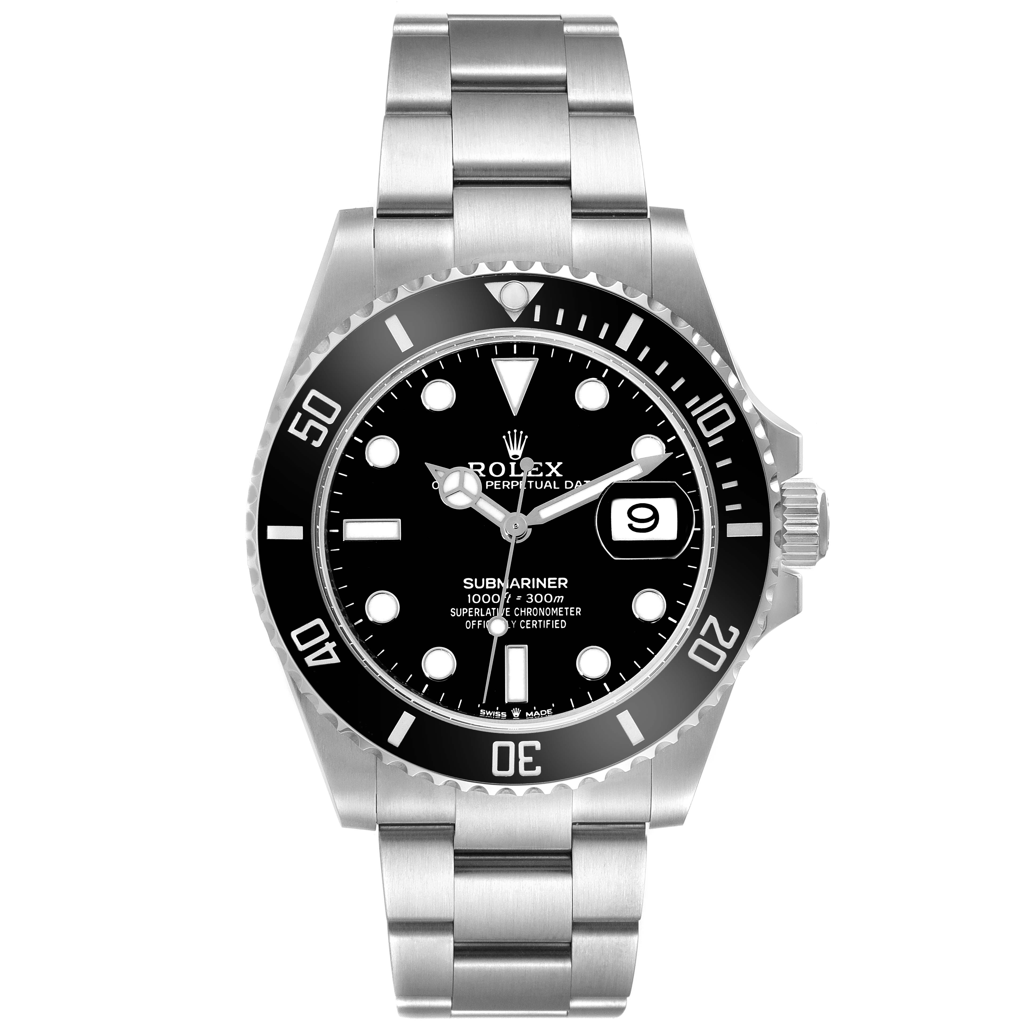 The Rolex Submariner 126610LN Men
s Stainless Steel Black Dial 126610LN Men
s Stainless Steel Black Dial watch is shown from a front angle, featuring its black dial, bezel, and stainless steel bracelet.