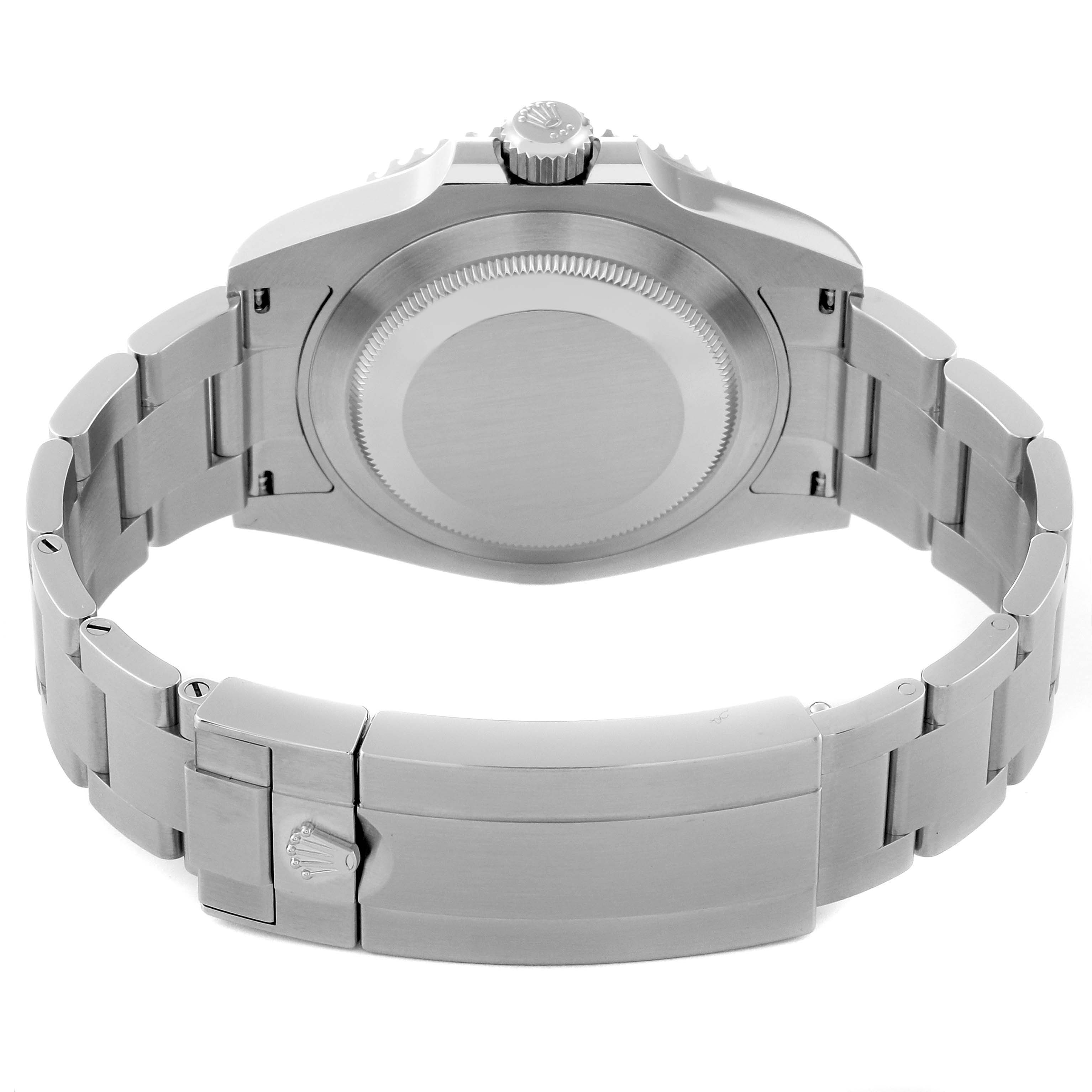 The image shows the back view of a Rolex Submariner 126610LN Men
s Stainless Steel Black Dial 126610LN Men
s Stainless Steel Black Dial watch, highlighting the case back and metal bracelet with clasp.