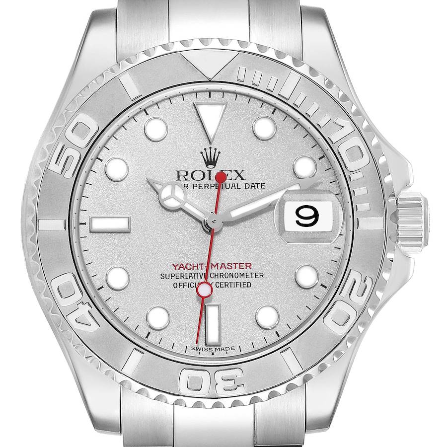 Rolex Yachtmaster Platinum Dial Steel Mens Watch 16622 Box Papers SwissWatchExpo