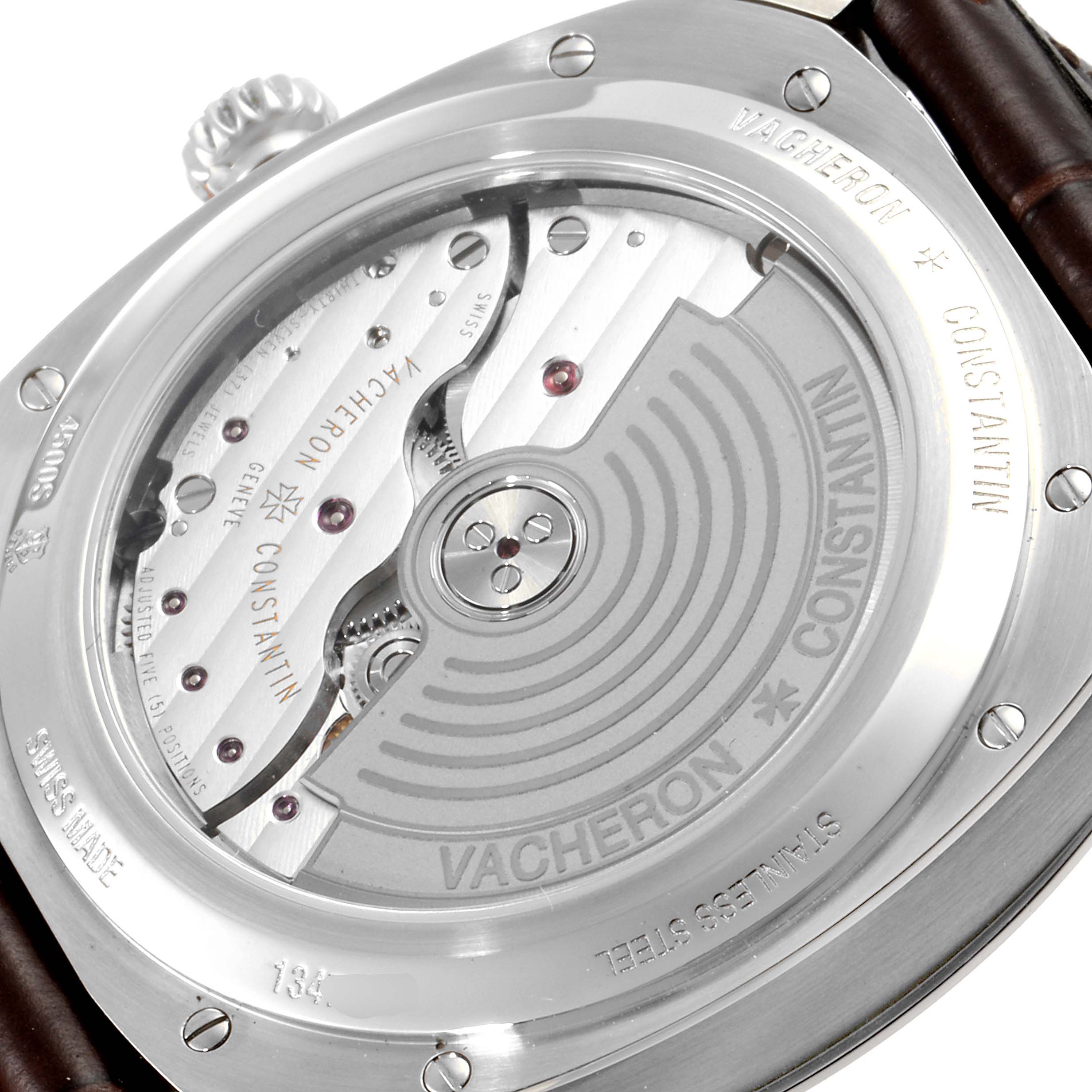 This image shows the back view of the Vacheron Constantin Quai de L'Ile watch, highlighting its intricate movement and rotor.