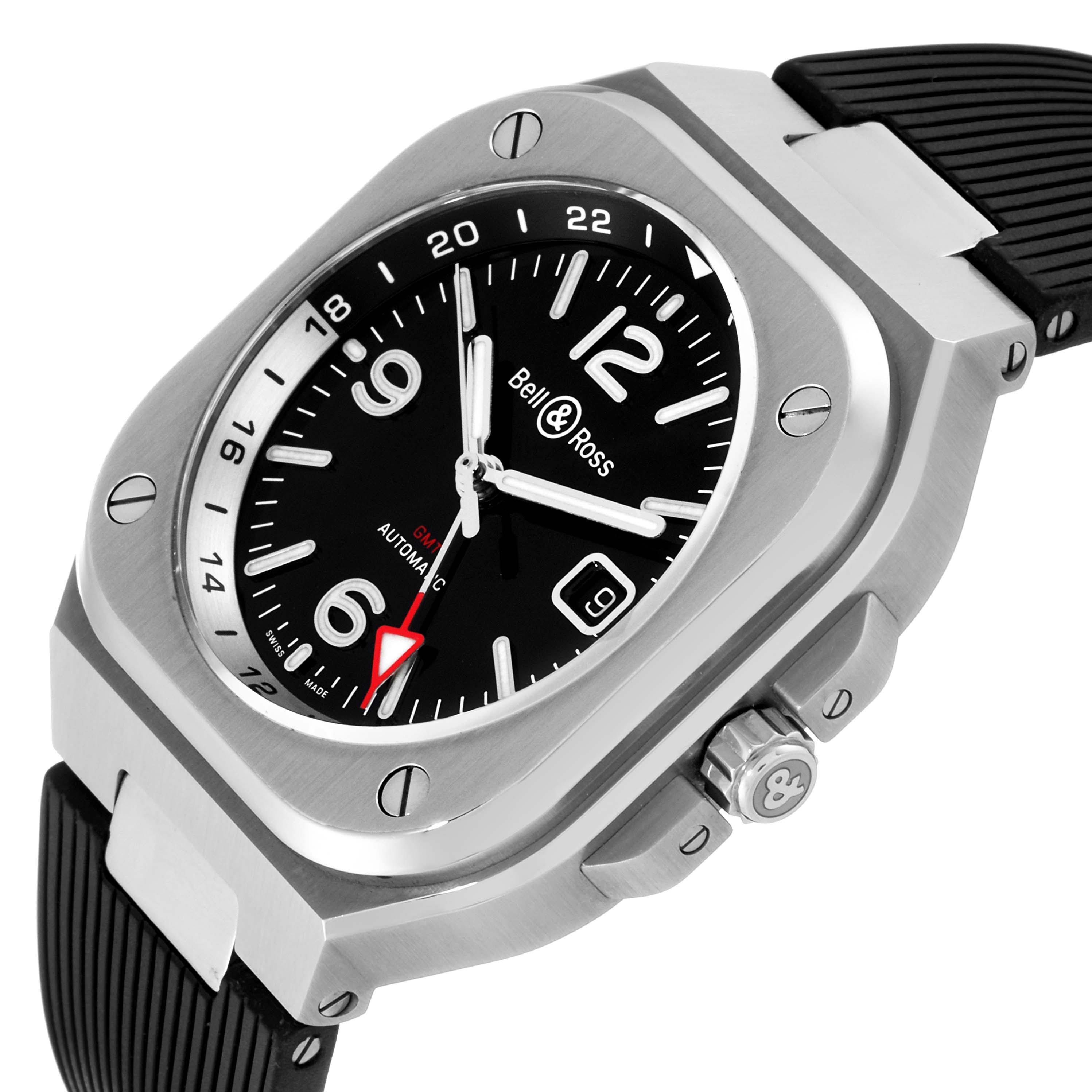 The image shows a Bell 
Ross Chronograph watch from a front angle, highlighting the black dial and side crown.