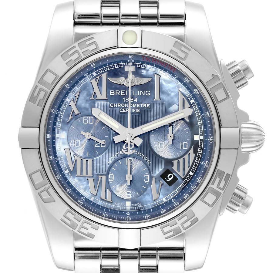 Breitling Chronomat 01 Limited Edition Blue Mother of Pearl Dial Steel Mens Watch AB0110 SwissWatchExpo