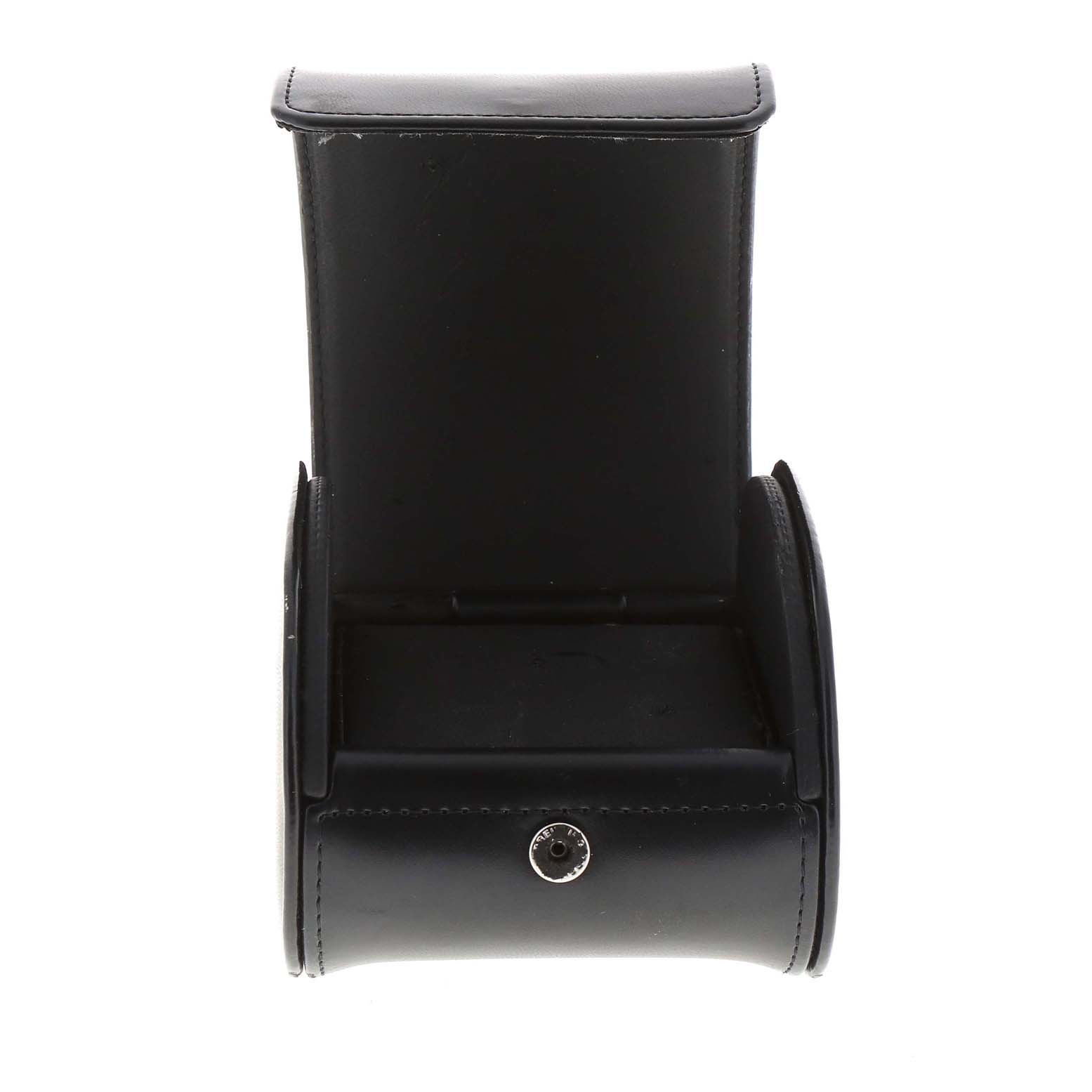 This is a front view of the Breitling Colt A32350 Men's Stainless Steel Black Dial A32350 Men's Stainless Steel Black Dial watch's black leather case.