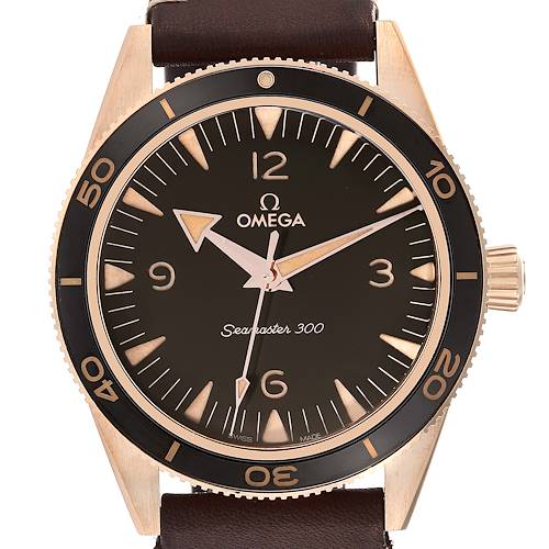 Photo of Omega Seamaster 300 Co-Axial Bronze Gold Mens Watch 234.92.41.21.10.001 Box Card
