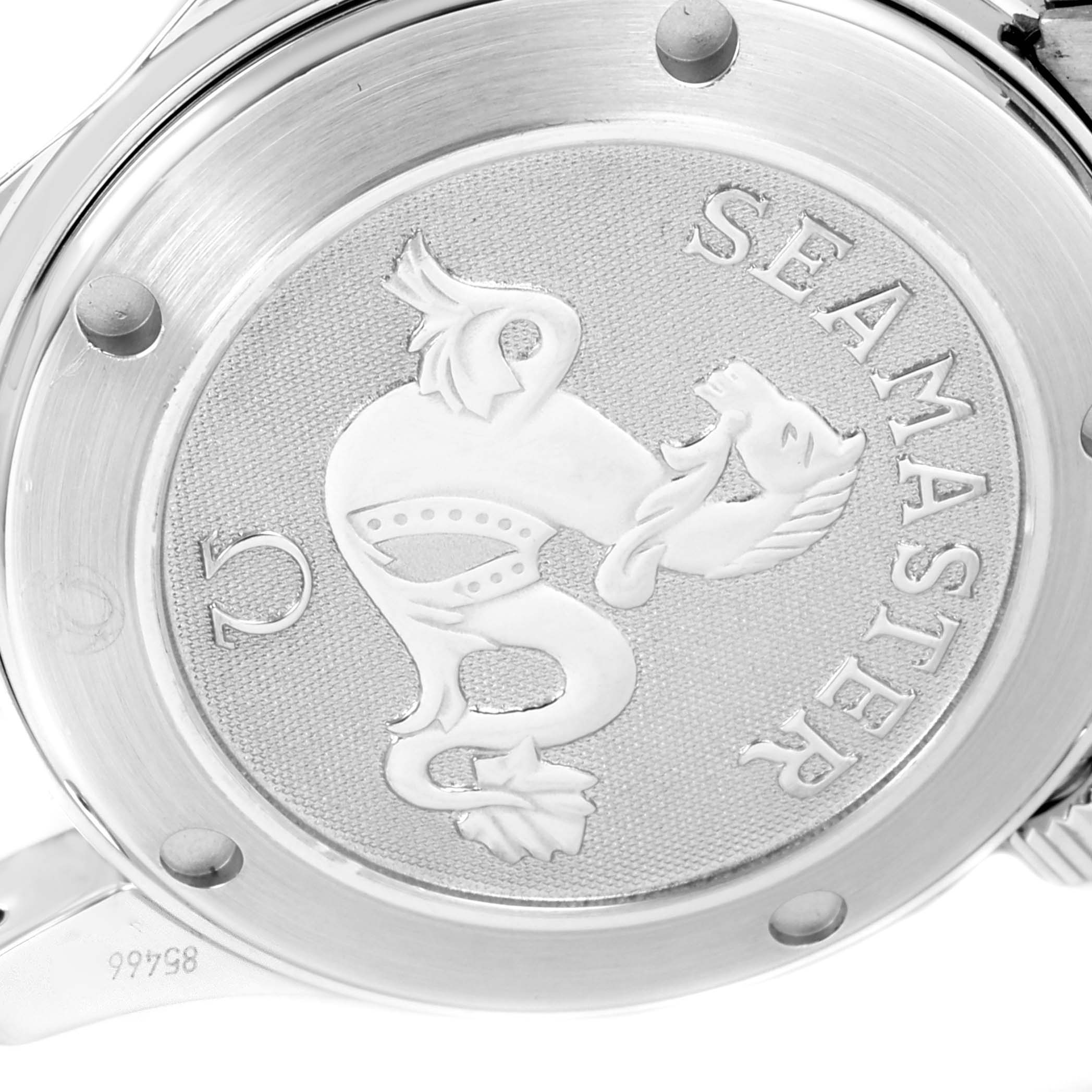 This image shows the case back of an Omega Seamaster 212.30.36.20.01.001 Men's Stainless Steel Black Dial 212.30.36.20.01.001 Men's Stainless Steel Black Dial watch, featuring the signature logo and engraved text.