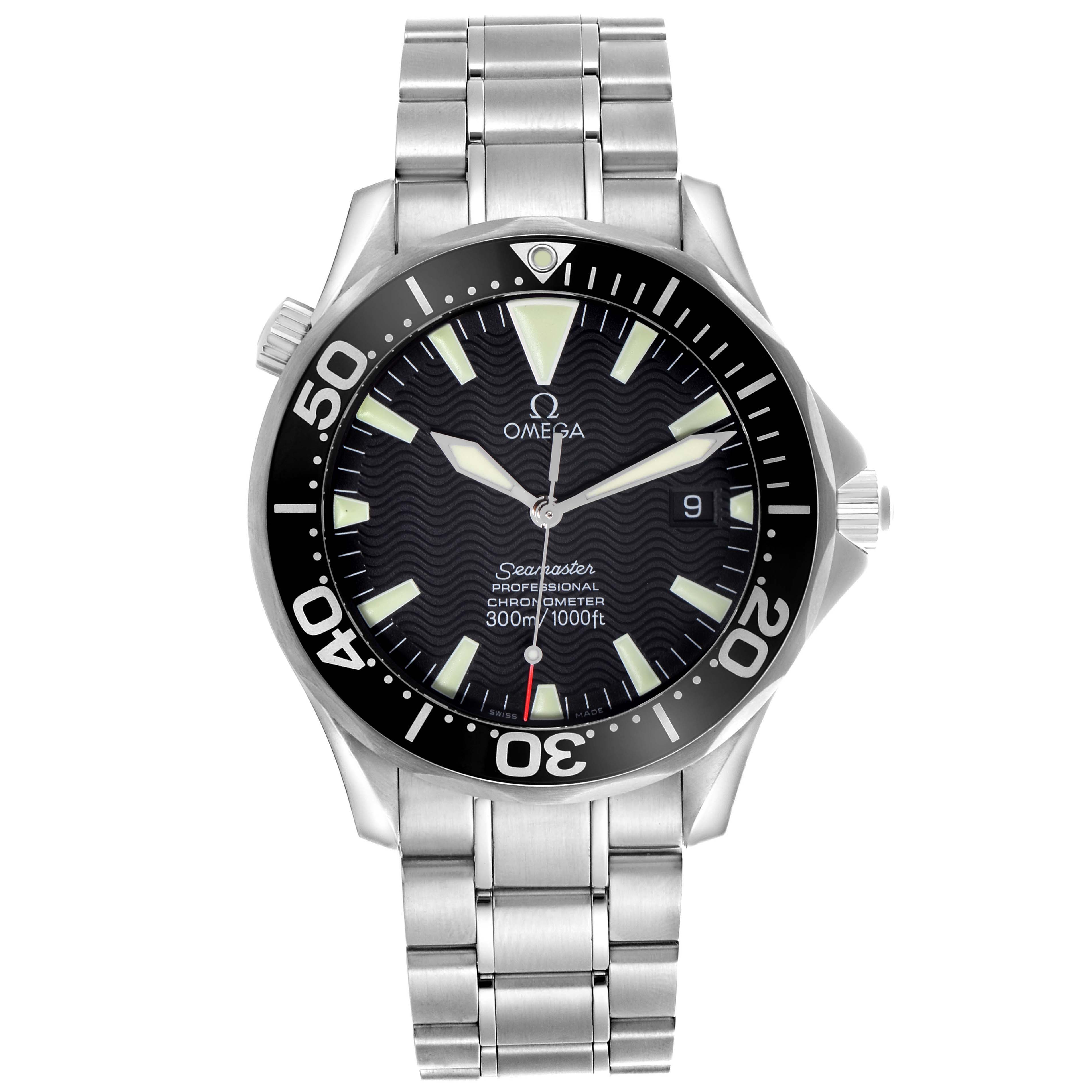The Omega Seamaster 2254.50.00 Men
s Stainless Steel Black Dial 2254.50.00 Men
s Stainless Steel Black Dial watch is shown from the front, displaying the dial and bracelet.