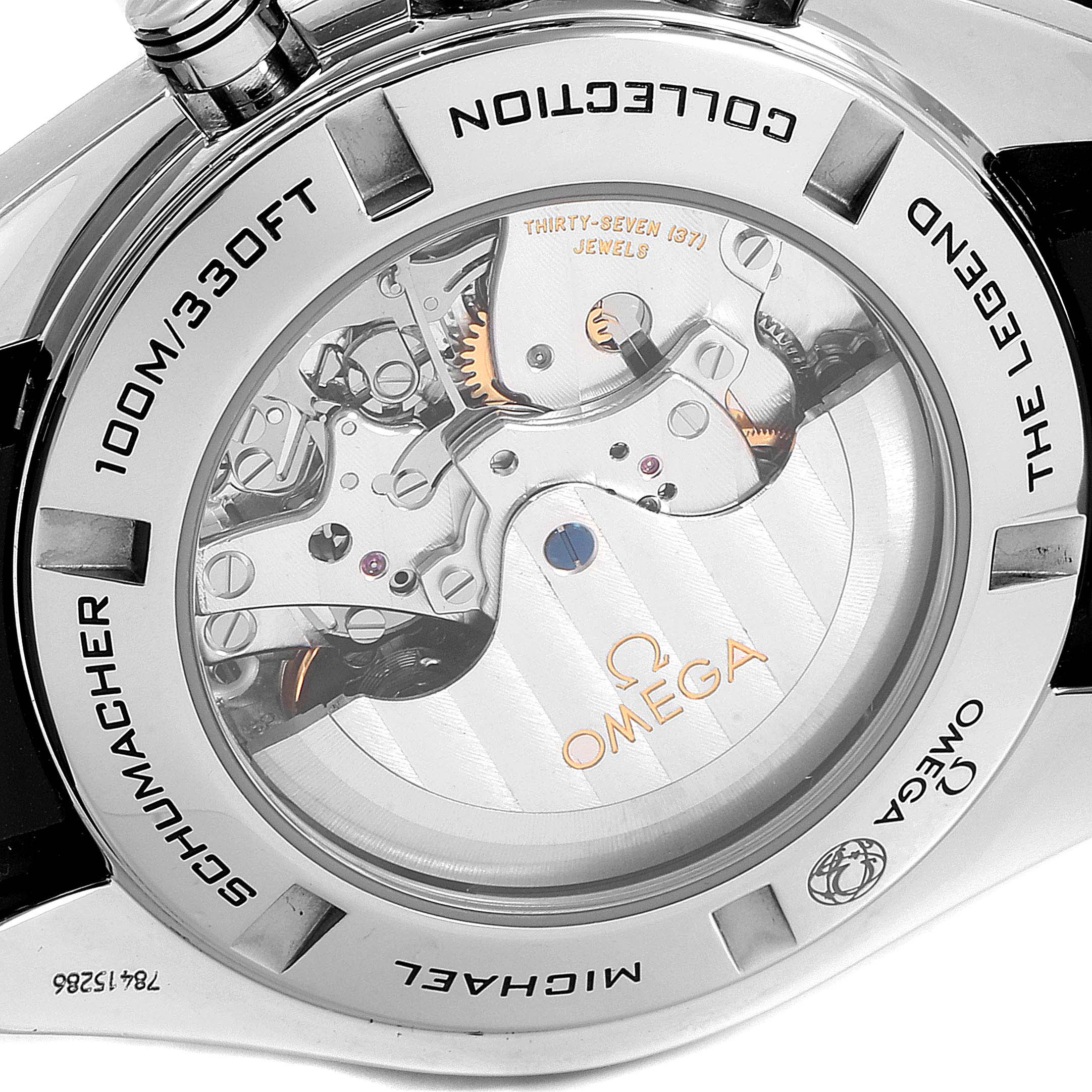 This image shows the back view of an Omega Speedmaster 321.32.44.50.01.001 Men
s Stainless Steel Black Dial 321.32.44.50.01.001 Men
s Stainless Steel Black Dial, revealing its intricate movement and transparent case back.