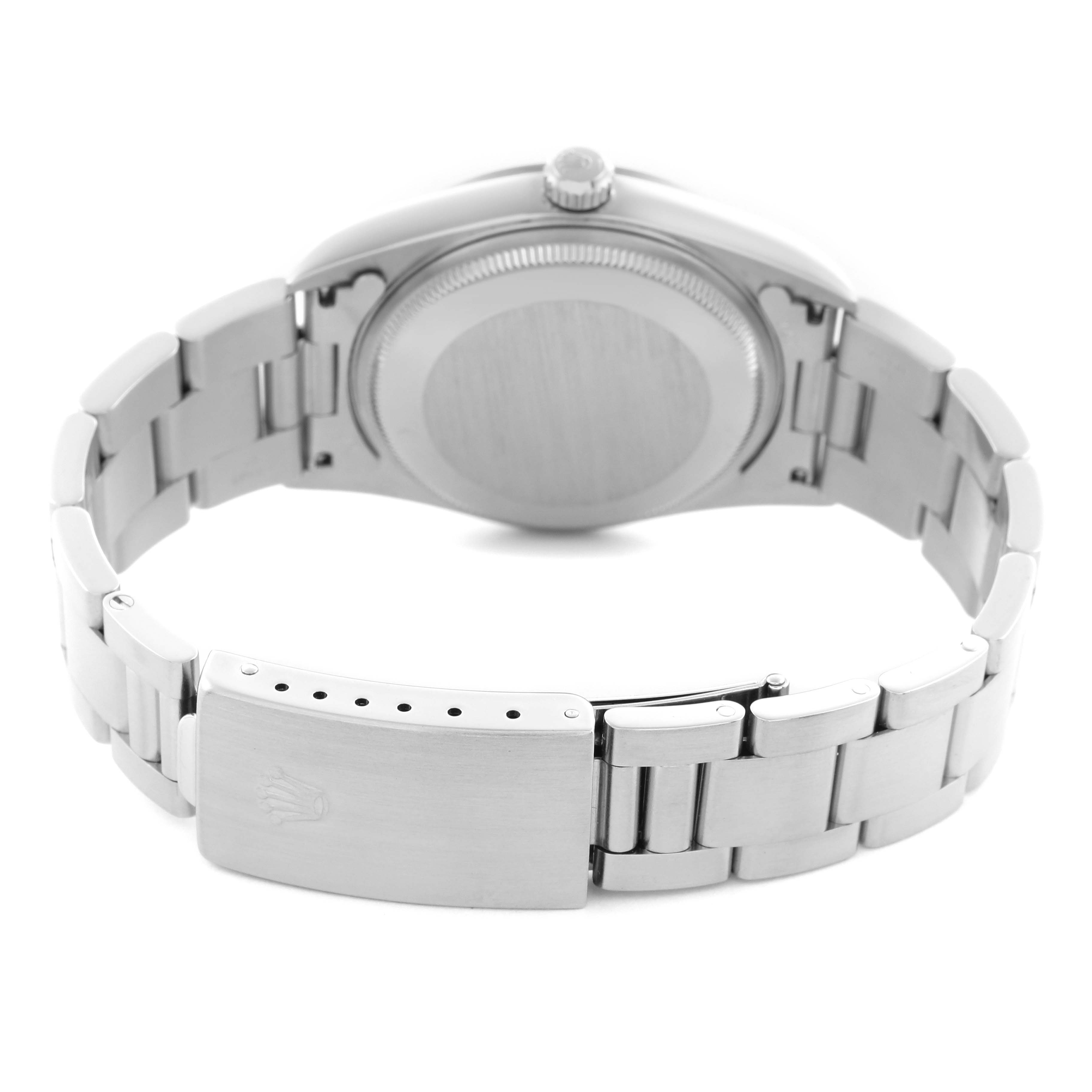 The image shows the back view of the Rolex Air-King 14000M Men's Stainless Steel Blue Dial 14000M Men's Stainless Steel Blue Dial, highlighting the clasp, bracelet, and case back.