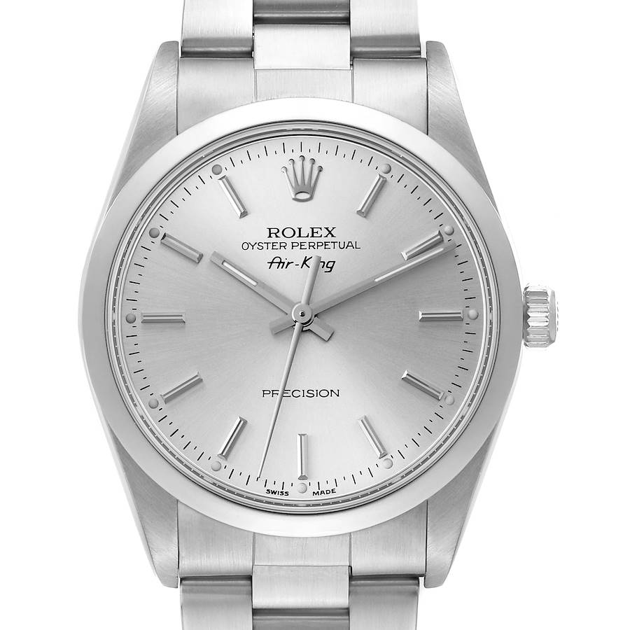 Rolex Air King Silver Dial Smooth Bezel Steel Mens Watch 14000 SwissWatchExpo