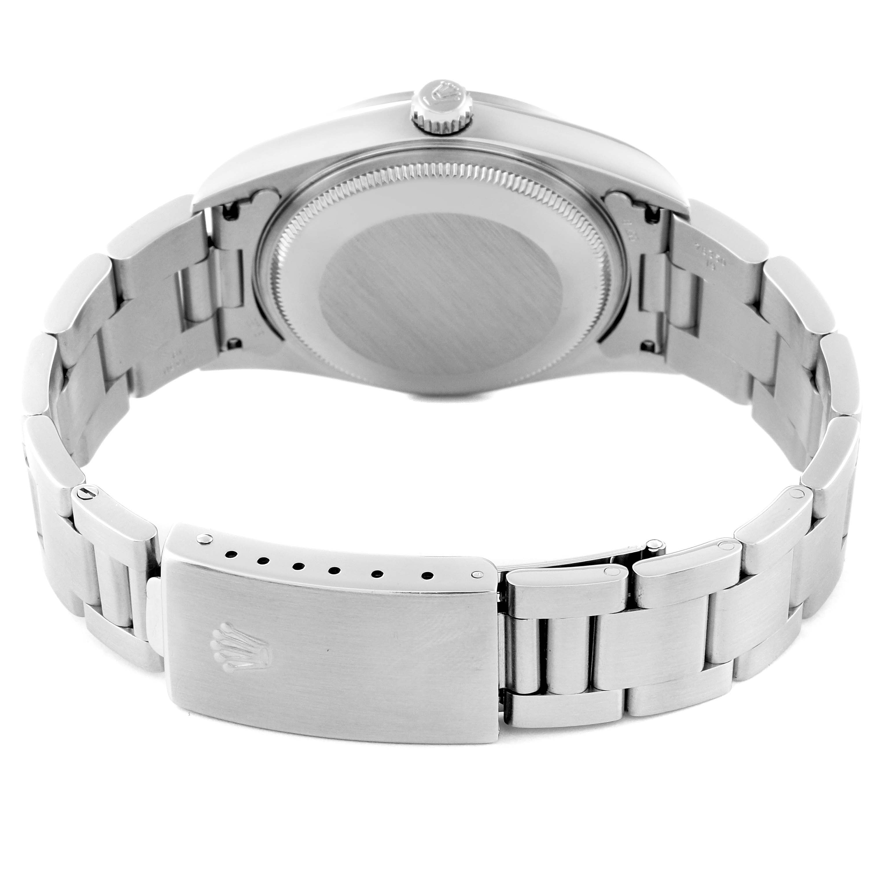 The image shows the back view of the Rolex Air-King 14000 Men's Stainless Steel Silver Dial 14000 Men's Stainless Steel Silver Dial watch, highlighting the case back, bracelet, and clasp.