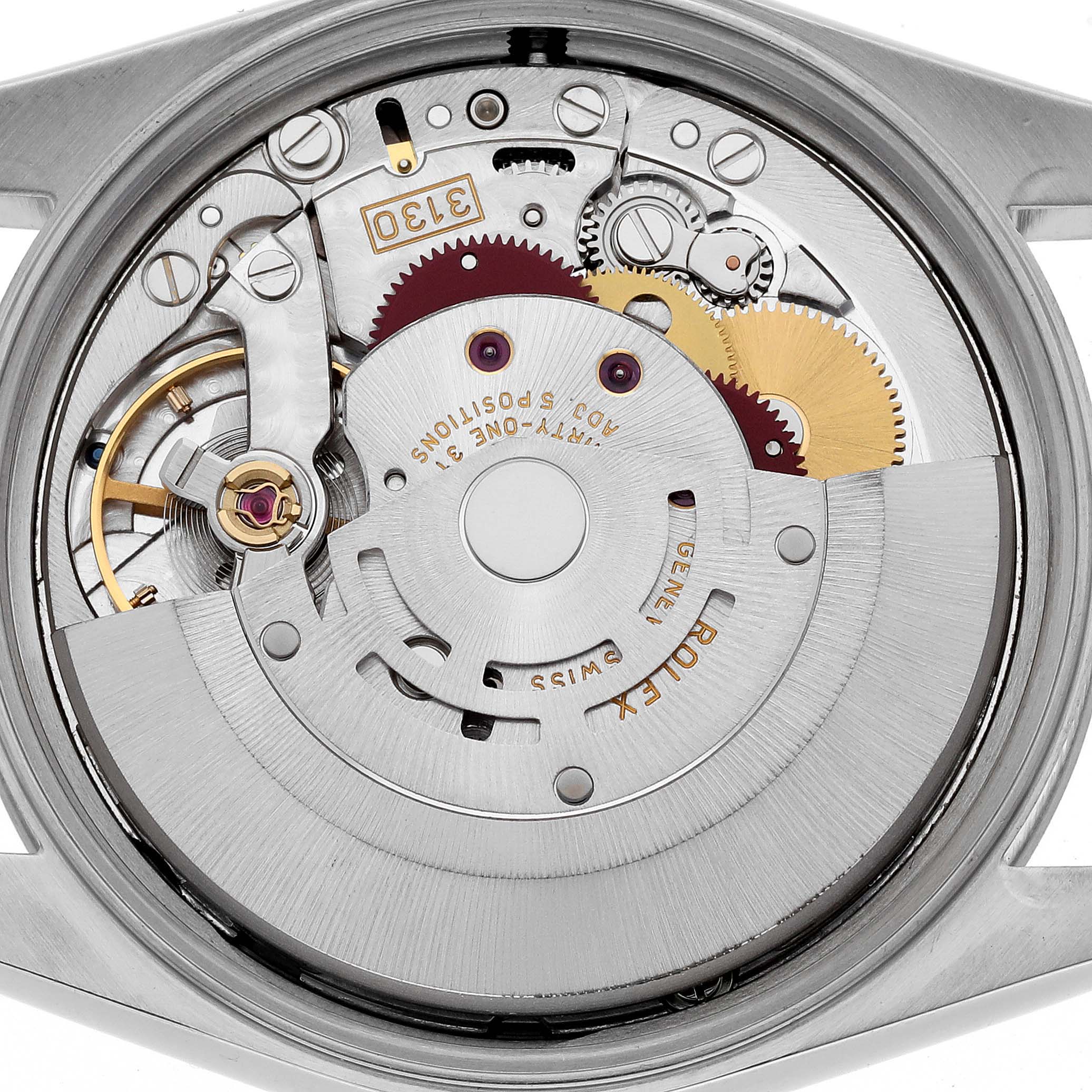 This image shows the movement and inner mechanisms of a Rolex Air-King 14000 Men's Stainless Steel Silver Dial 14000 Men's Stainless Steel Silver Dial watch from a back angle.