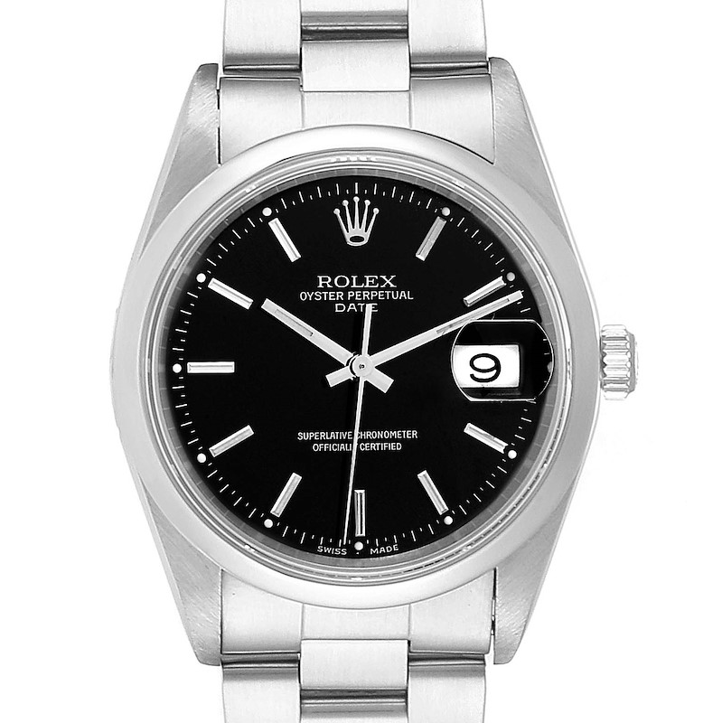 Rolex Date Black Dial Domed Bezel Automatic Steel Mens Watch 15200 SwissWatchExpo