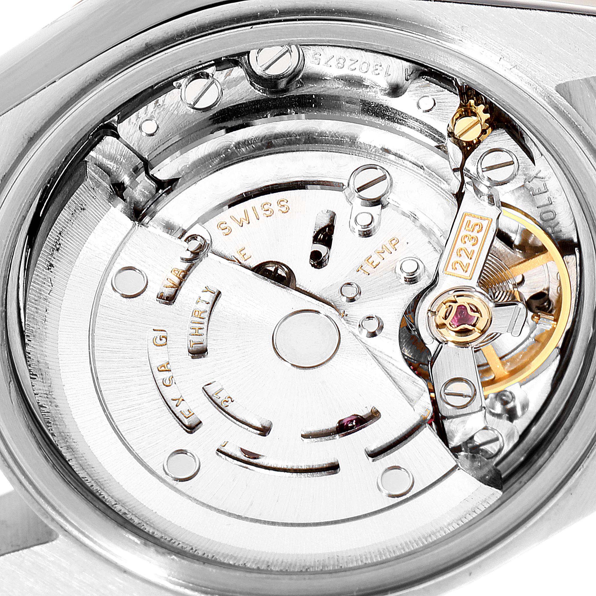 The image shows the movement and mechanism of a Rolex Datejust 79174 Women's Stainless Steel Silver Dial 79174 Women's Stainless Steel Silver Dial watch from an overhead angle.