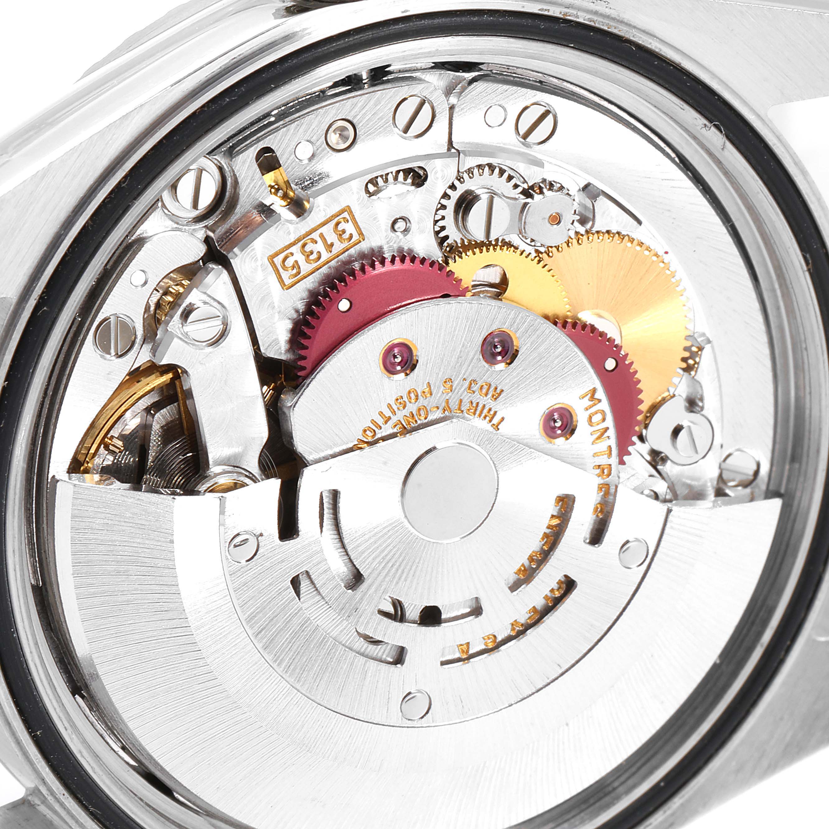 The image shows the internal mechanism and movement parts of a Rolex Datejust 16220 Men's Stainless Steel White Dial 16220 Men's Stainless Steel White Dial watch from a close-up, back angle.