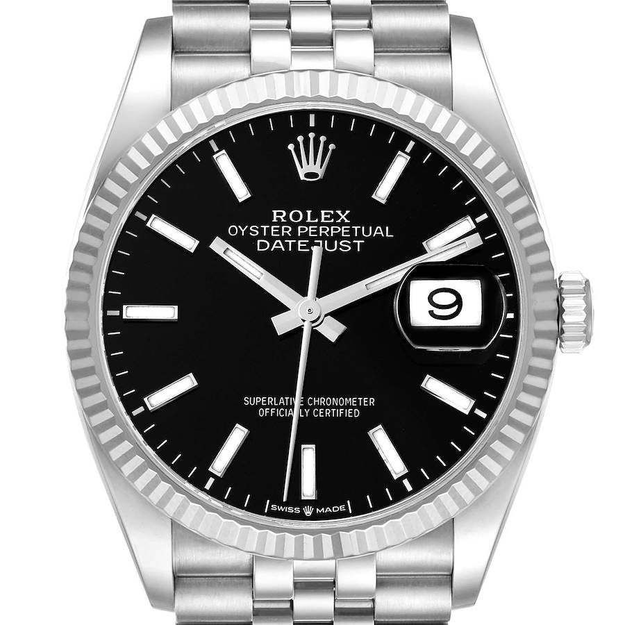 Rolex Datejust Steel White Gold Black Dial Mens Watch 126234 Card SwissWatchExpo