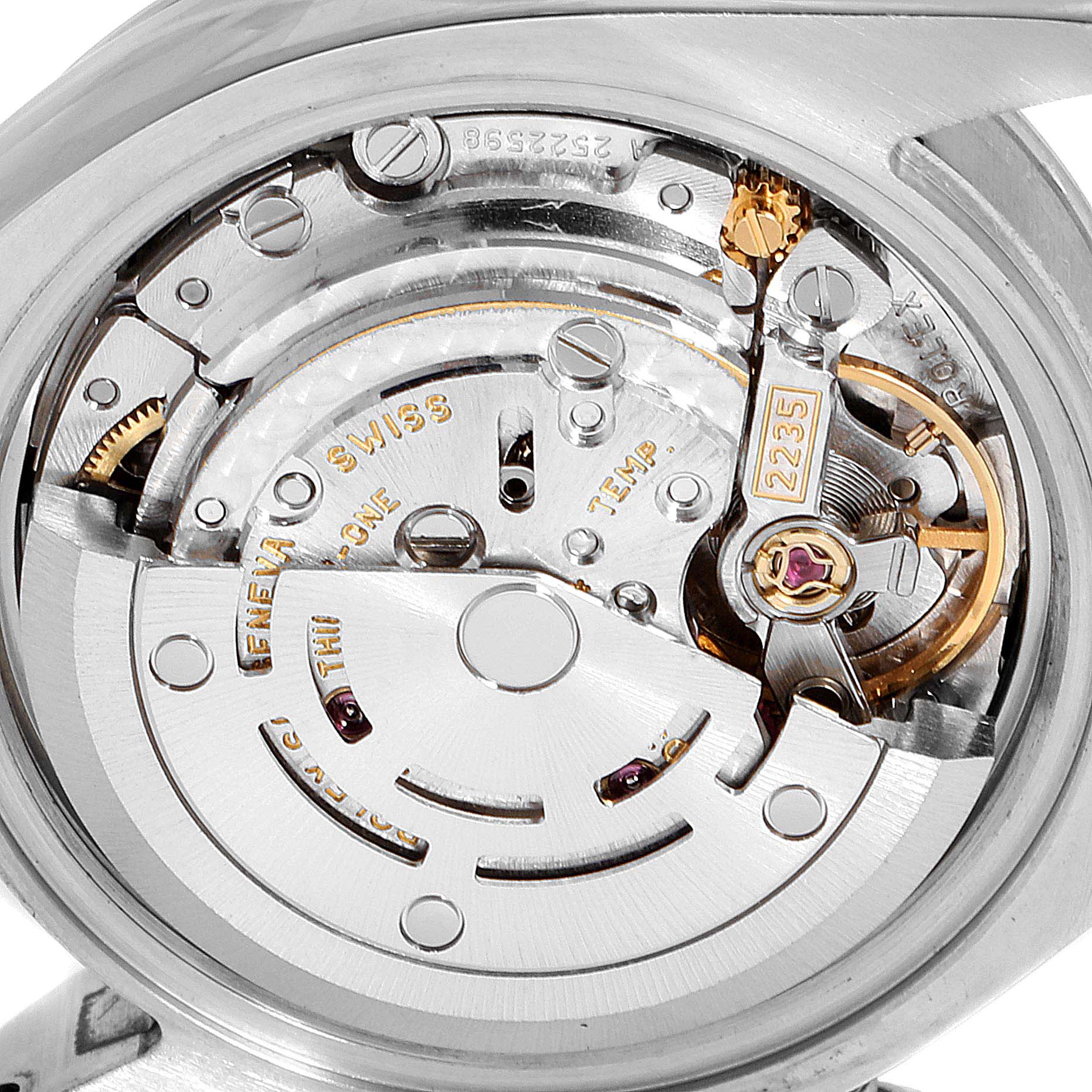 The image shows the internal mechanical movement of a Rolex Datejust 179174 Women's Stainless Steel Silver Dial 179174 Women's Stainless Steel Silver Dial watch from a close-up, rear angle.