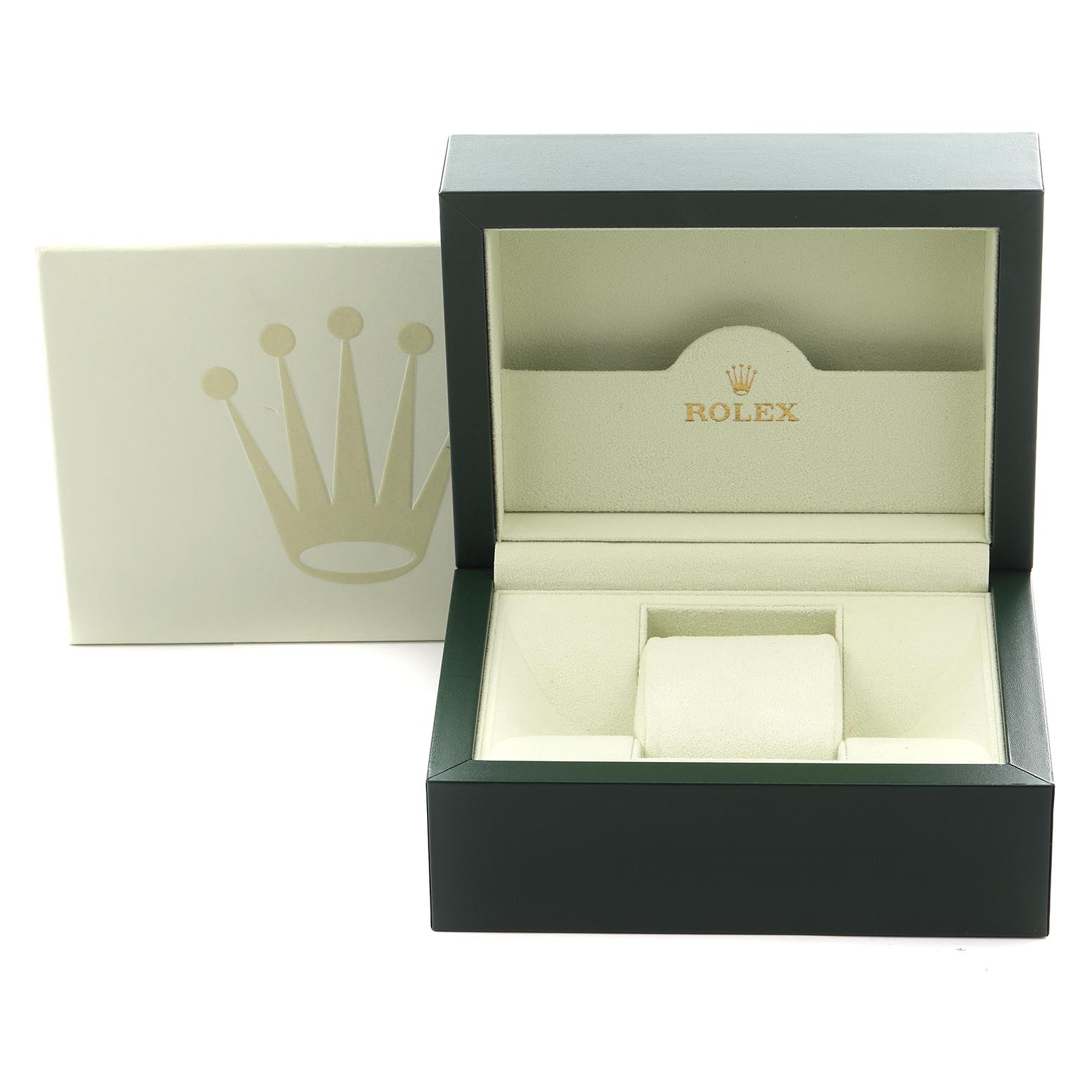 The image shows an open Rolex Datejust 179173 Women
s Steel and Gold (two tone) Champagne Dial 179173 Women
s Steel and Gold (two tone) Champagne Dial watch box with the crown logo.