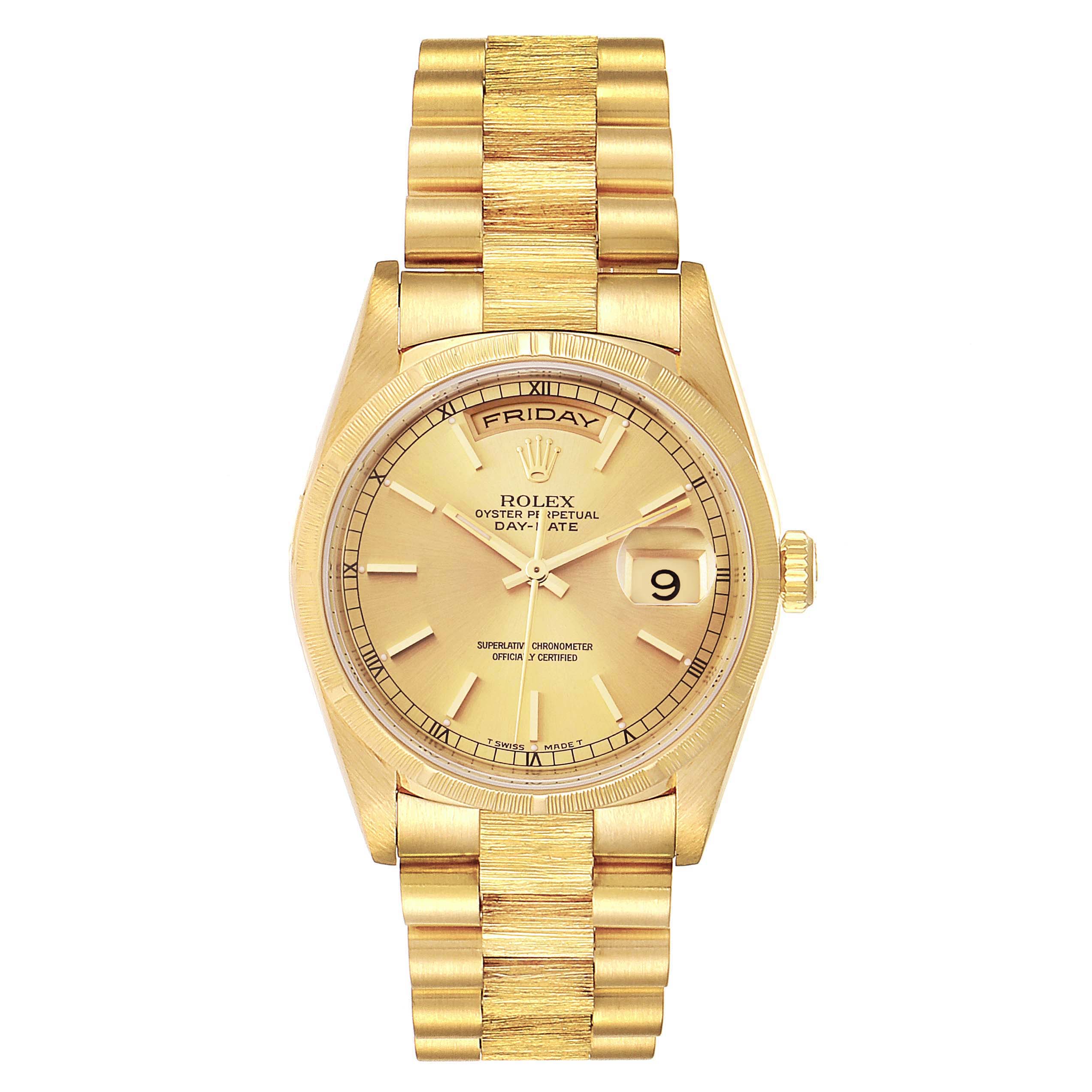 Rolex Day-Date President 36mm Yellow Gold Bark Finish Mens Watch 18248 ...