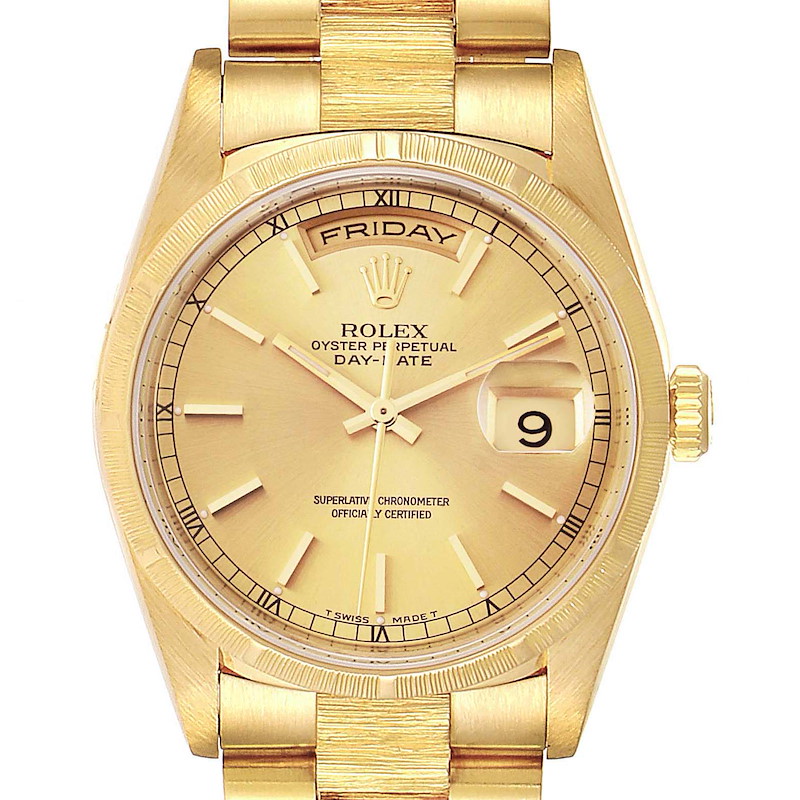 Rolex Day-Date President 36mm Yellow Gold Bark Finish Mens Watch 18248 ...
