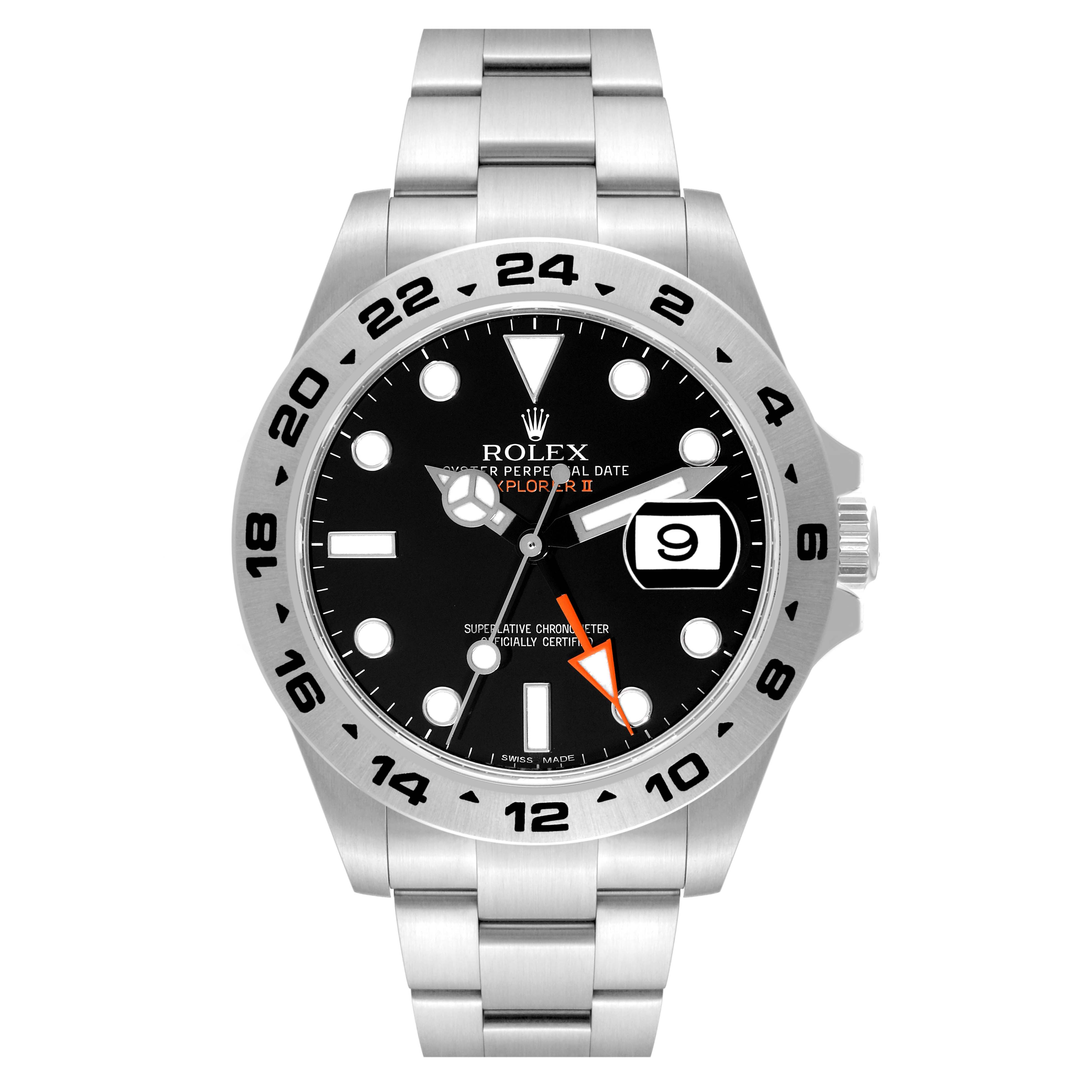 The image shows a front view of a Rolex Explorer 216570 Men
s Stainless Steel Black Dial 216570 Men
s Stainless Steel Black Dial watch displaying the face, bezel, bracelet, and date window.