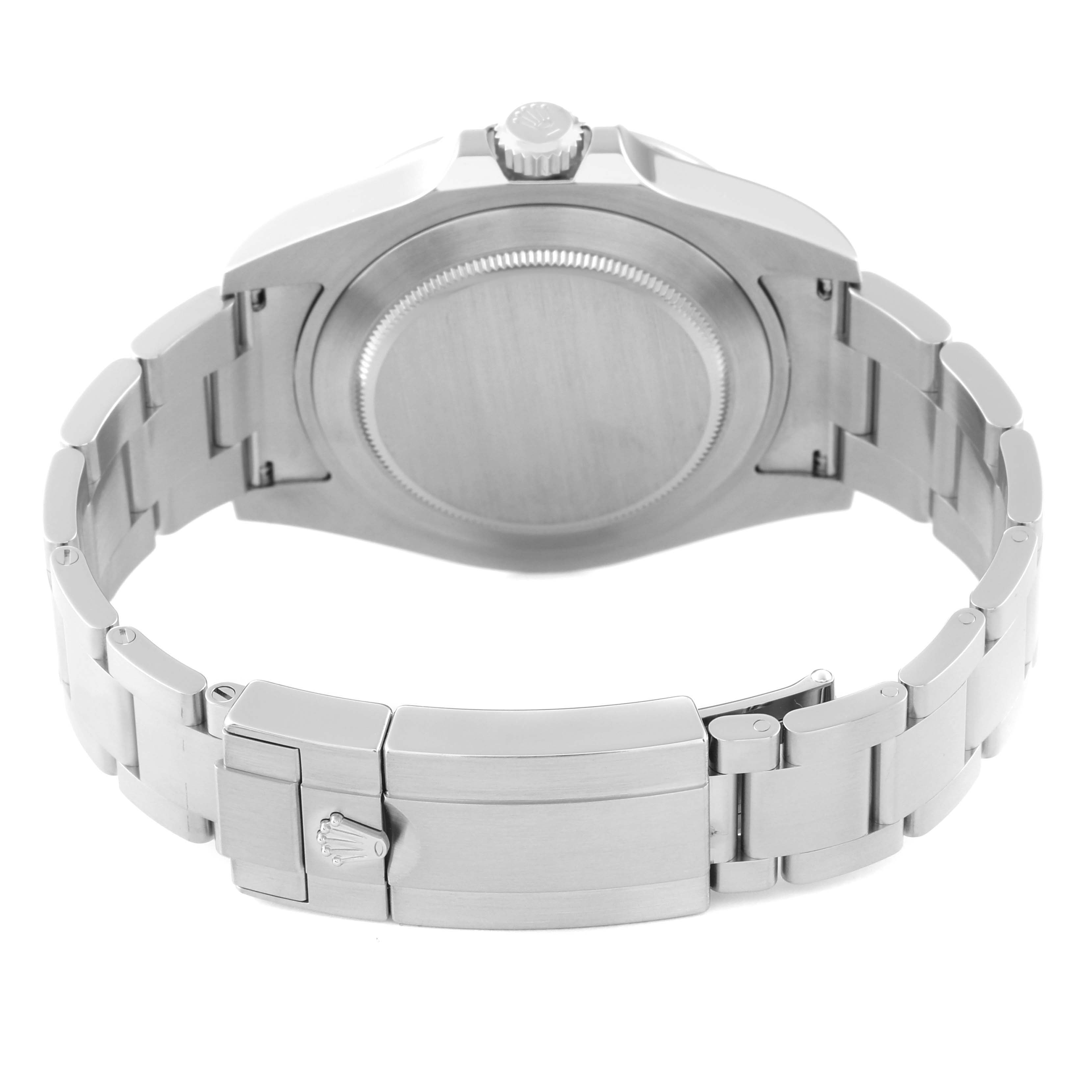 The image showcases the back view of the case and bracelet of a Rolex Explorer 216570 Men
s Stainless Steel Black Dial 216570 Men
s Stainless Steel Black Dial watch.