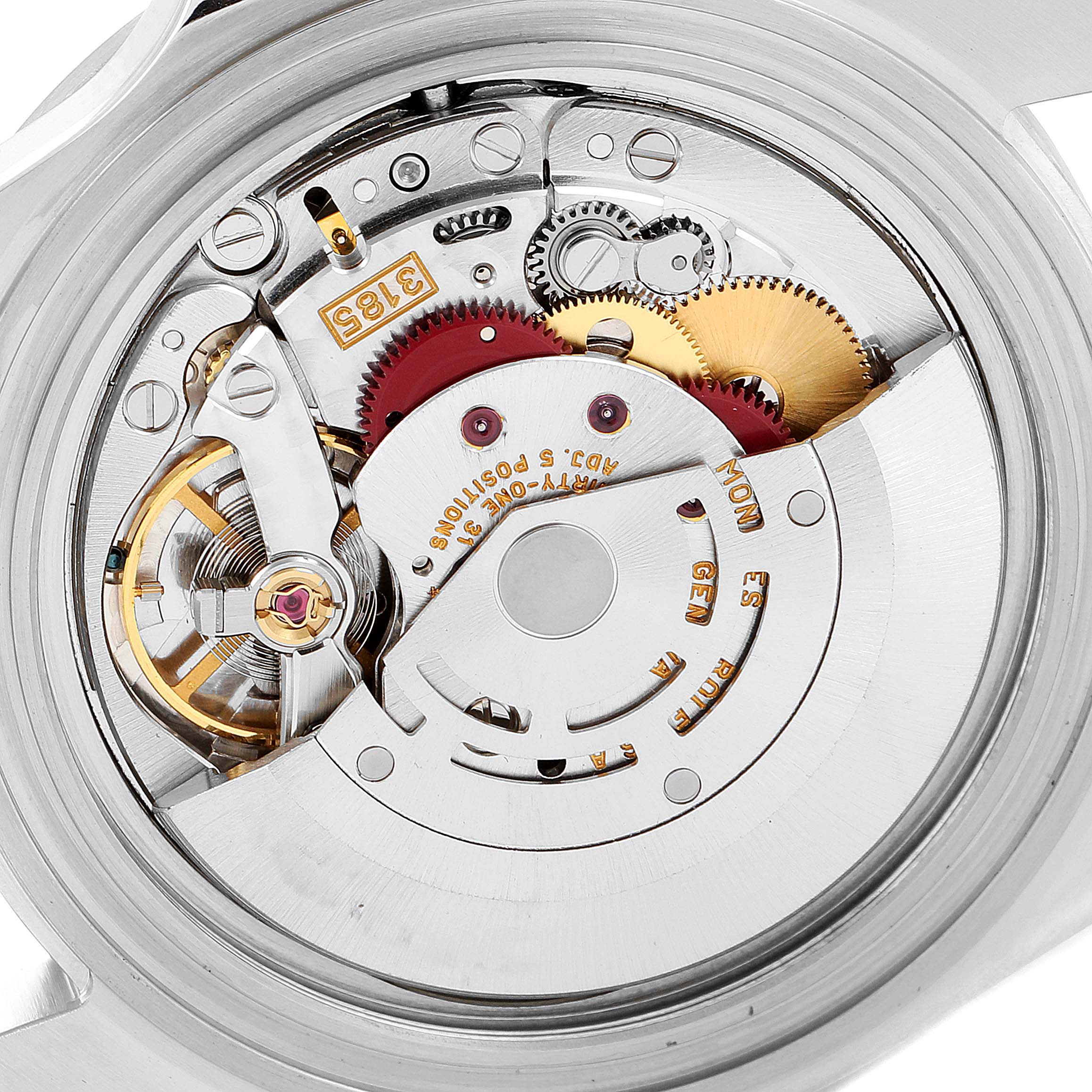 This image shows the intricate internal mechanism of the Rolex Explorer 16570 Men's Stainless Steel Black Dial 16570 Men's Stainless Steel Black Dial watch from a rear angle without the case back.