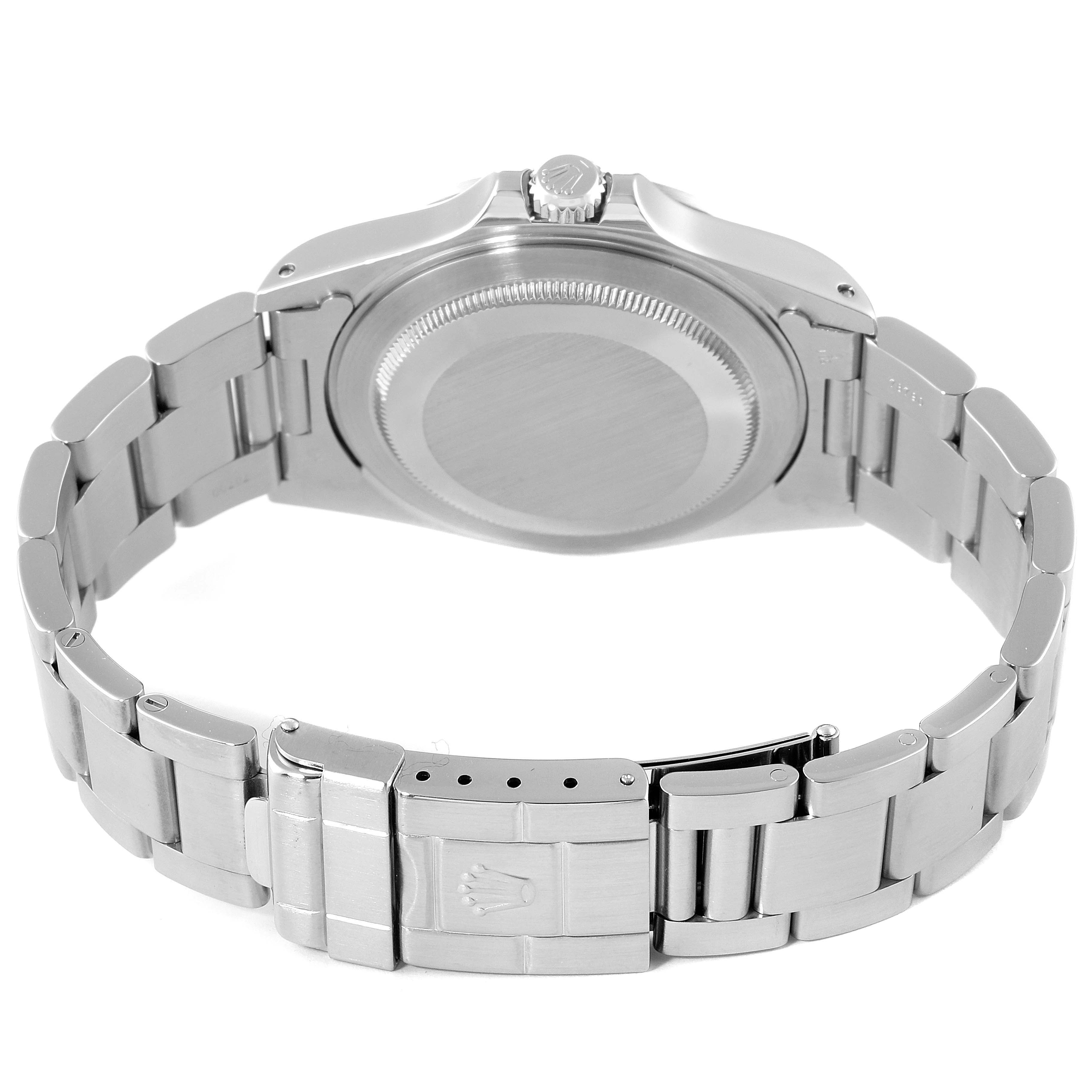 The image shows the back and bracelet clasp of a Rolex Explorer 16570 Men's Stainless Steel Black Dial 16570 Men's Stainless Steel Black Dial watch, displayed from a rear angle.