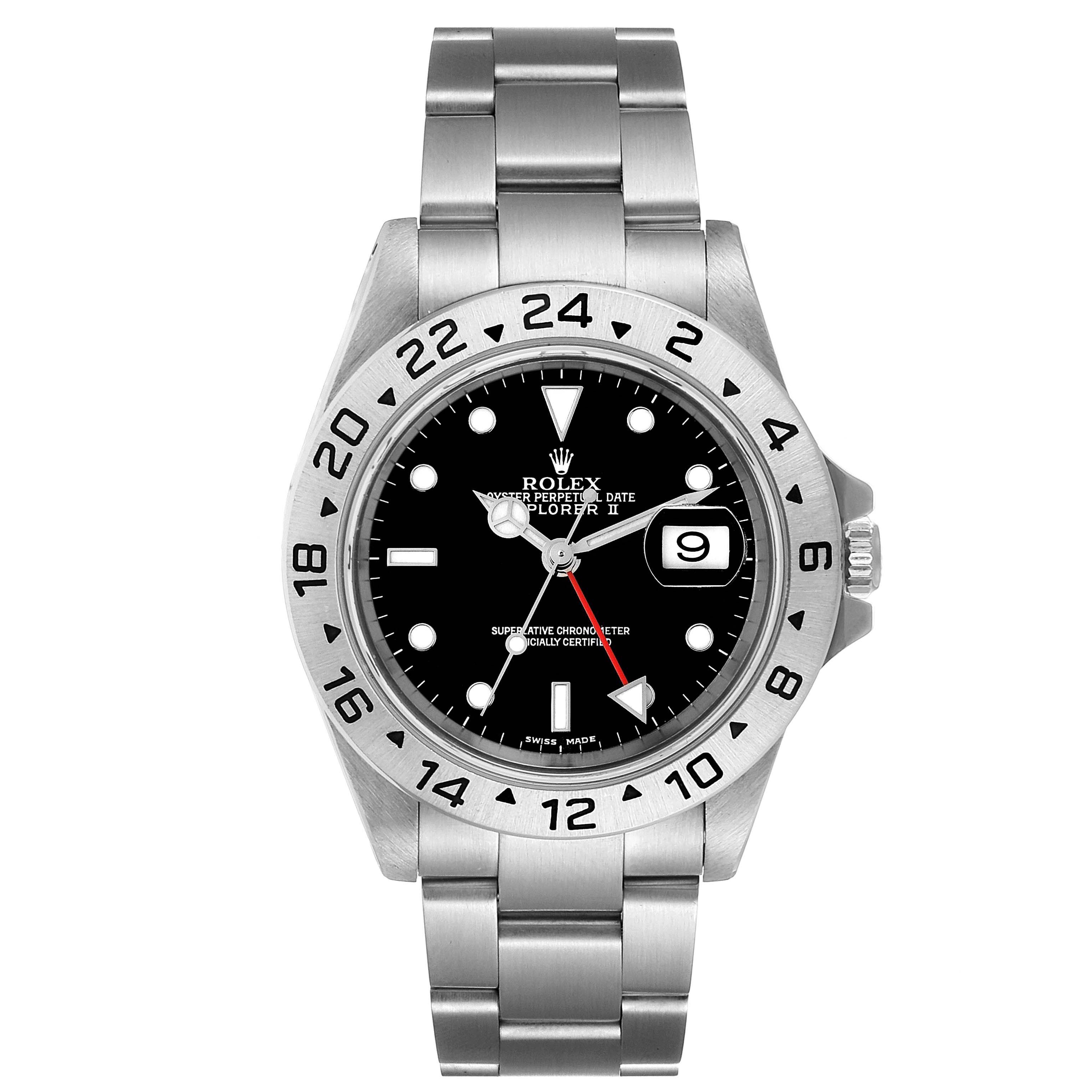 The image shows a front view of a Rolex Explorer 16570 Men
s Stainless Steel Black Dial 16570 Men
s Stainless Steel Black Dial watch, displaying the dial, bezel, and bracelet.