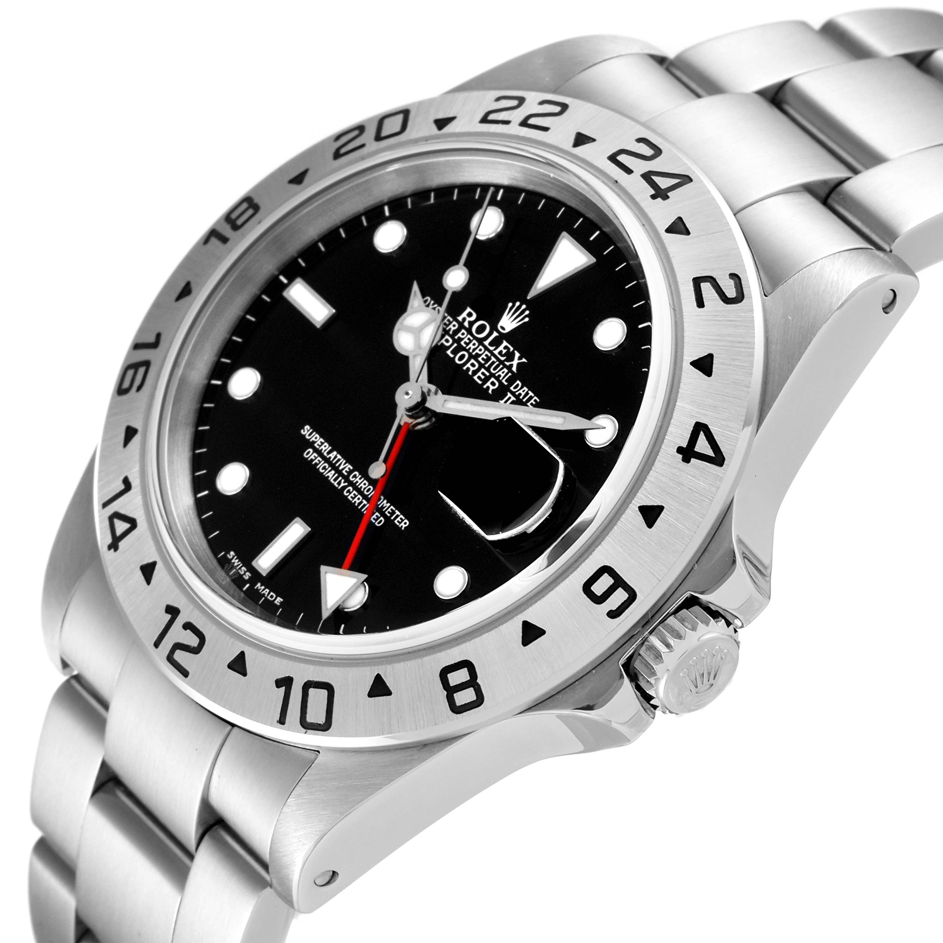 The Rolex Explorer 16570 Men
s Stainless Steel Black Dial 16570 Men
s Stainless Steel Black Dial watch is shown from a slight side angle, revealing the face, bezel, crown, and a portion of the bracelet.
