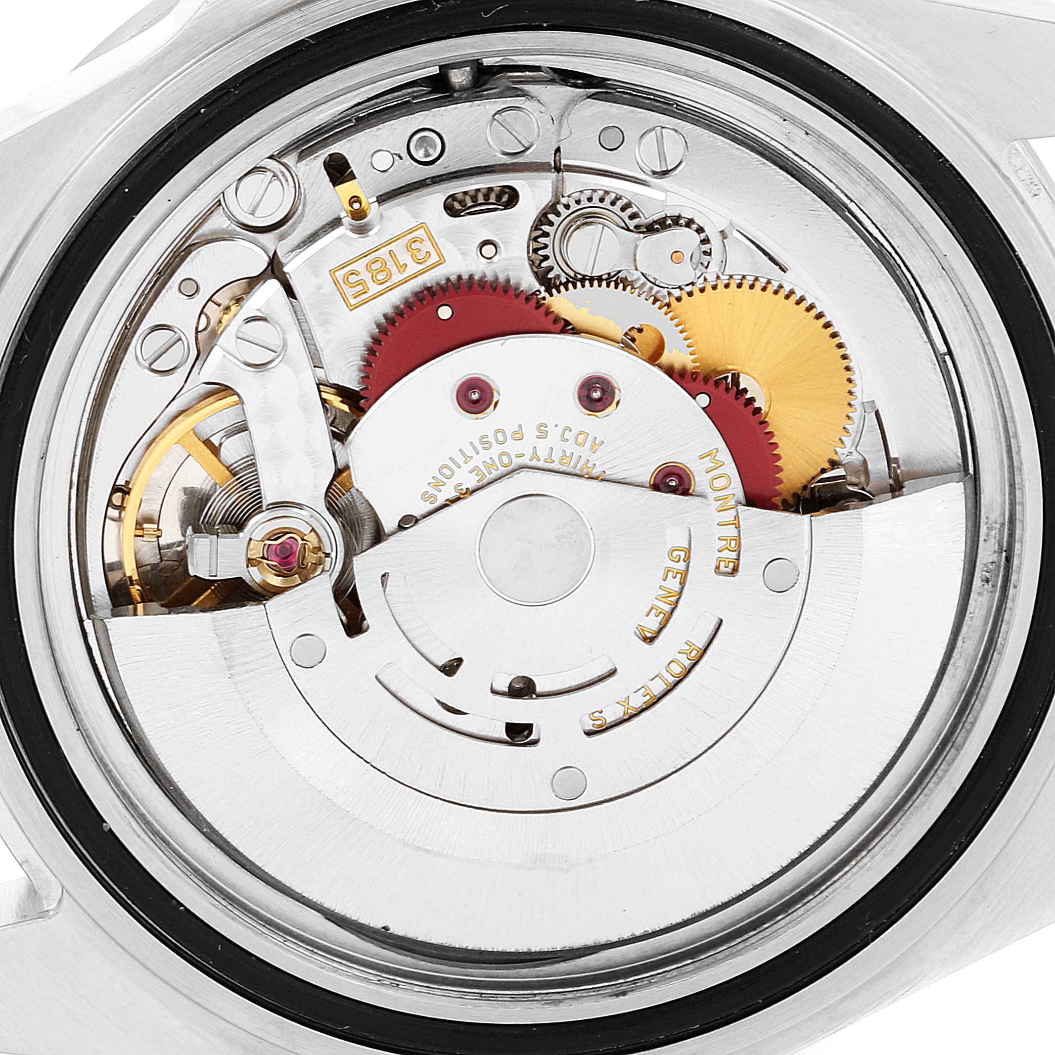 This image shows a close-up view of the internal mechanical movement of a Rolex Explorer 16570 Men
s Stainless Steel Black Dial 16570 Men
s Stainless Steel Black Dial watch.