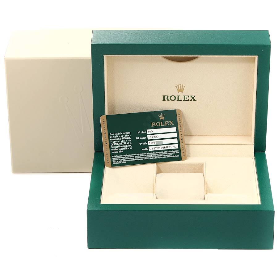 Rolex Midsize Black Dial Domed Bezel Steel Ladies Watch 177200 Box Card ...
