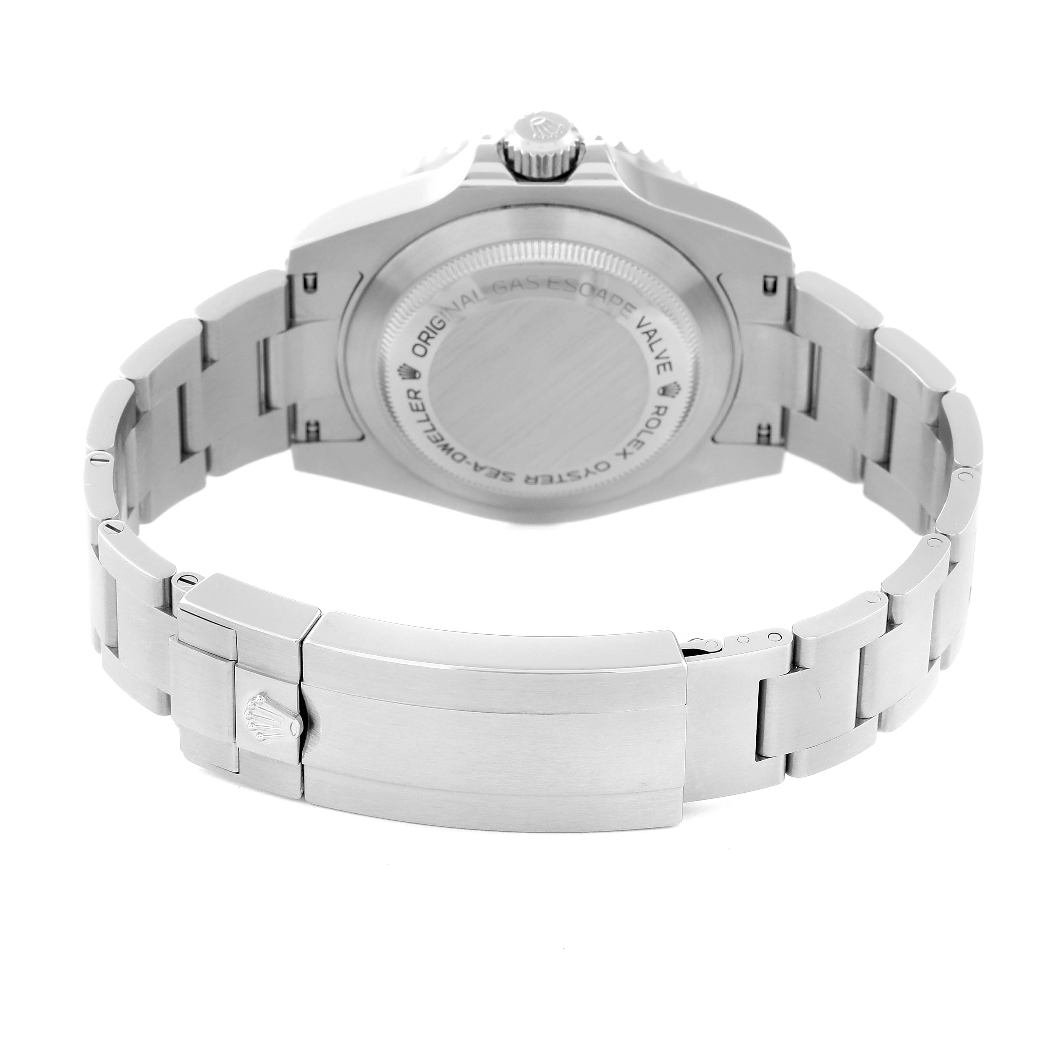 This image shows the back and clasp of a Rolex Sea-Dweller 116600 Men's Stainless Steel Black Dial 116600 Men's Stainless Steel Black Dial watch.