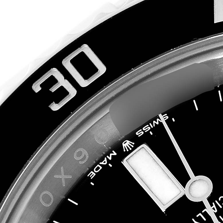 The image shows a close-up of the bezel with the "30" marking and part of the dial with the "Swiss Made" text from a Rolex Submariner 124060 Men's Stainless Steel Black Dial 124060 Men's Stainless Steel Black Dial watch.