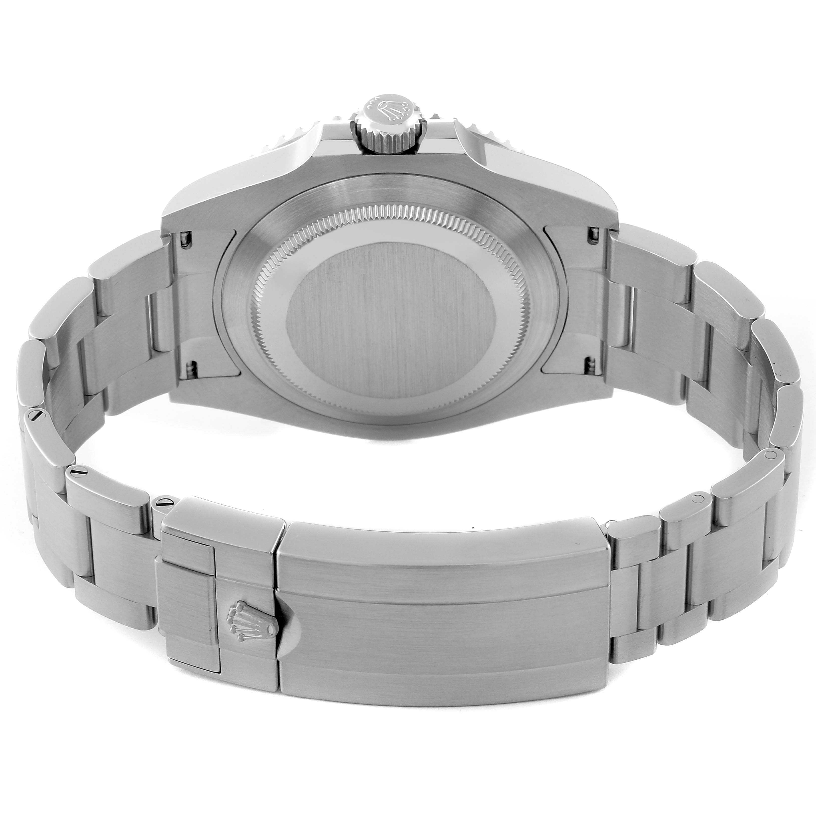 The image shows the back view of a Rolex Submariner 124060 Men's Stainless Steel Black Dial 124060 Men's Stainless Steel Black Dial watch, highlighting the case back, bracelet, and clasp.