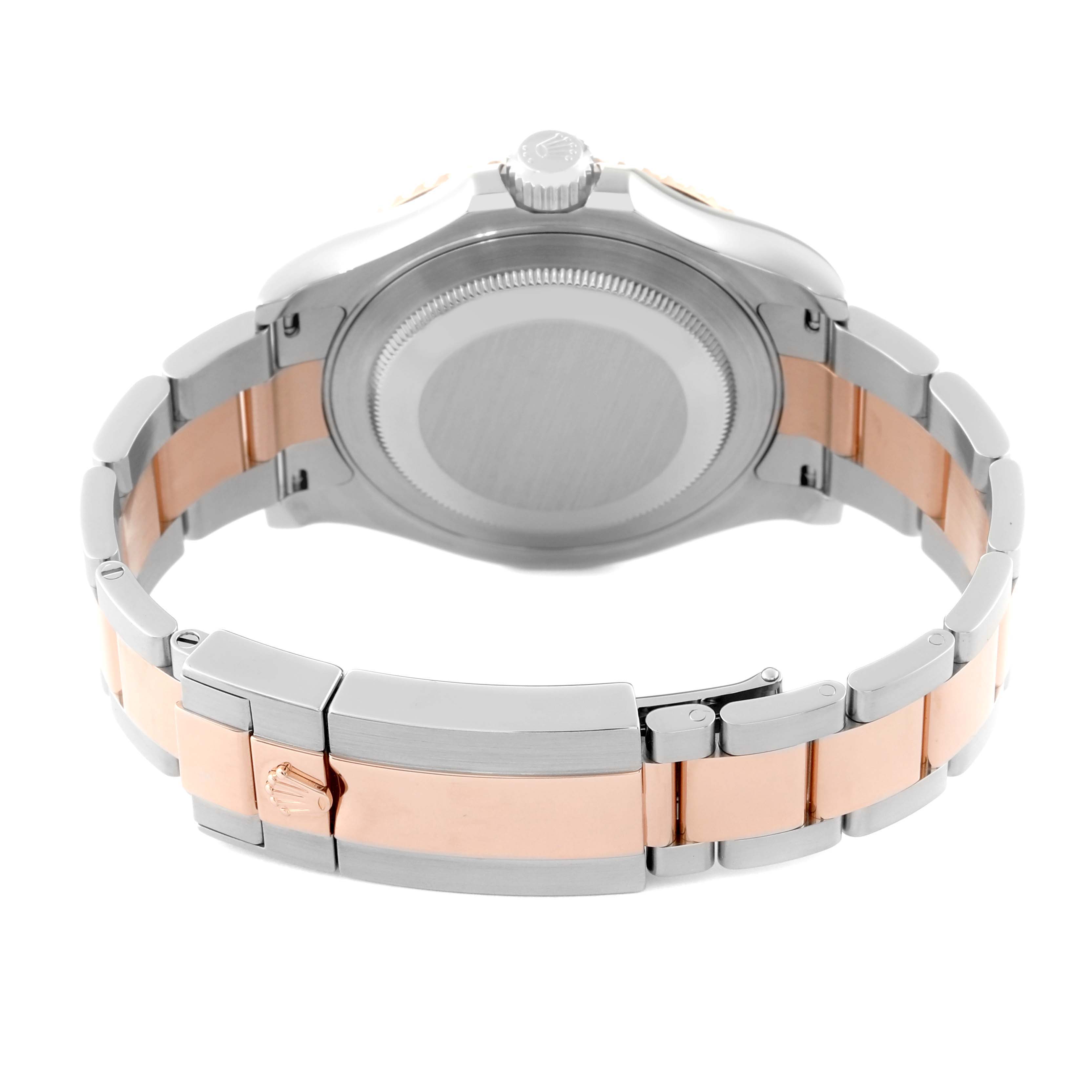 This image shows the back and band of a Rolex Yacht-Master 116621 Men's Steel and Gold (two tone) Black Dial 116621 Men's Steel and Gold (two tone) Black Dial watch, focusing on the clasp and case back.