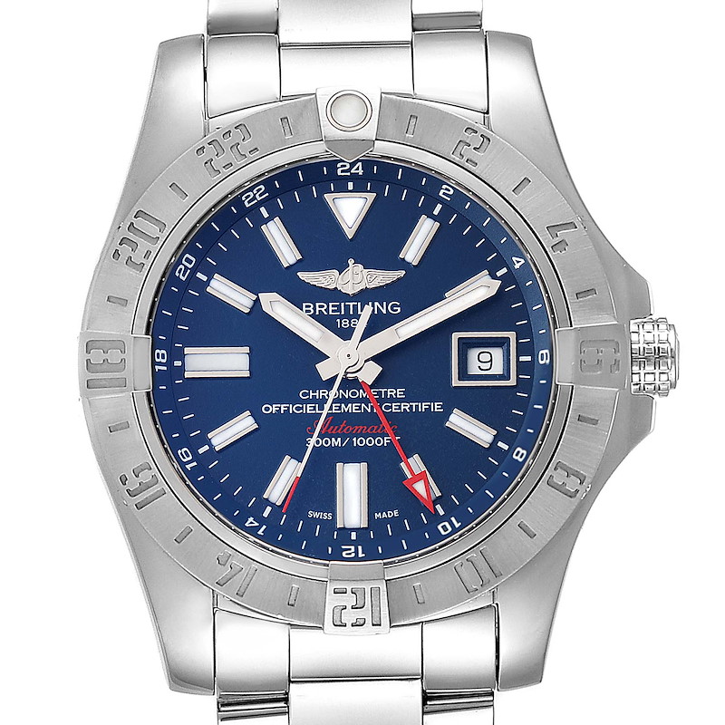 Breitling Aeromarine Avenger II GMT Blue Dial Watch A32390 Box Papers SwissWatchExpo
