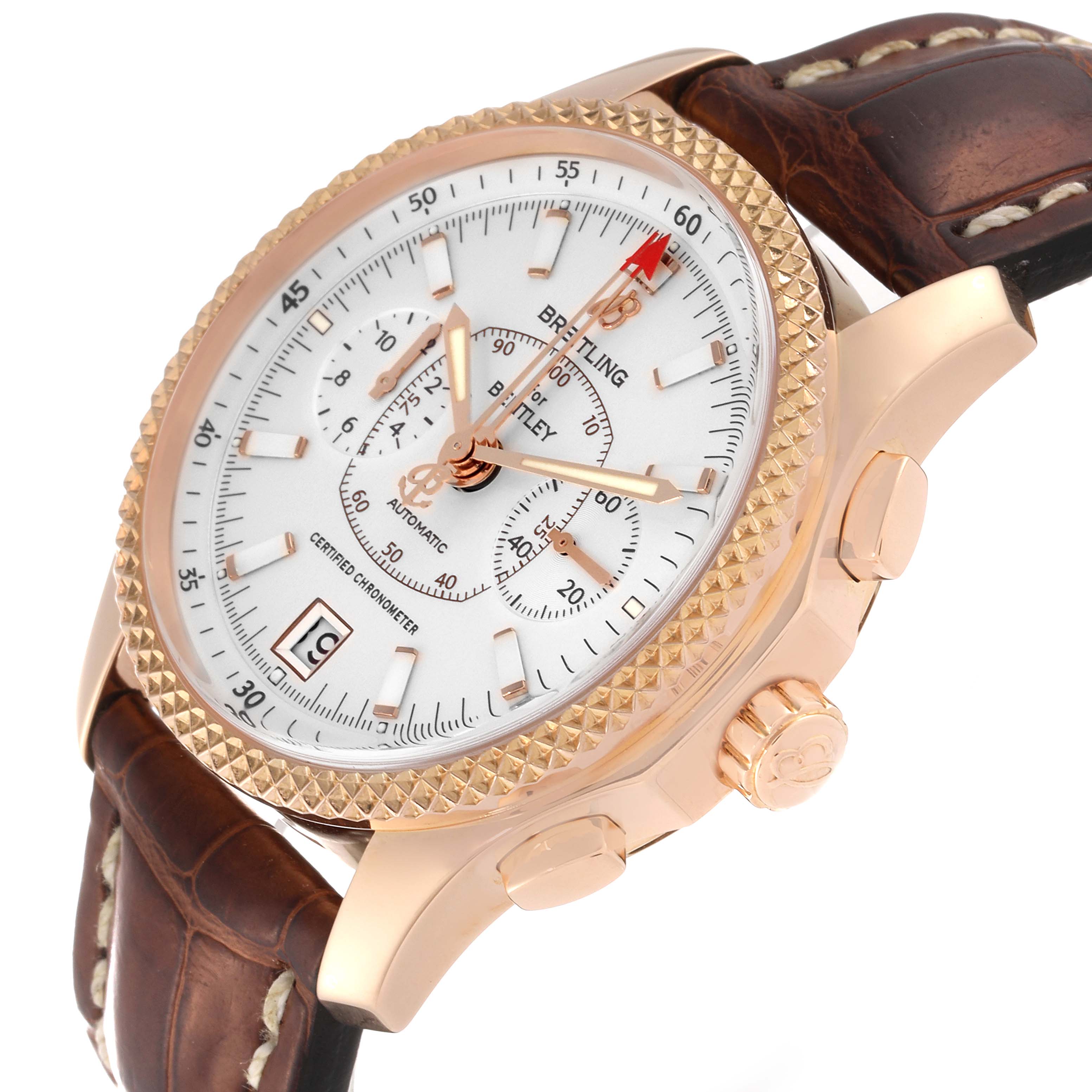 The image shows a Breitling Limited Series watch at a slightly angled side view, highlighting its face, bezel, crown, and leather strap.