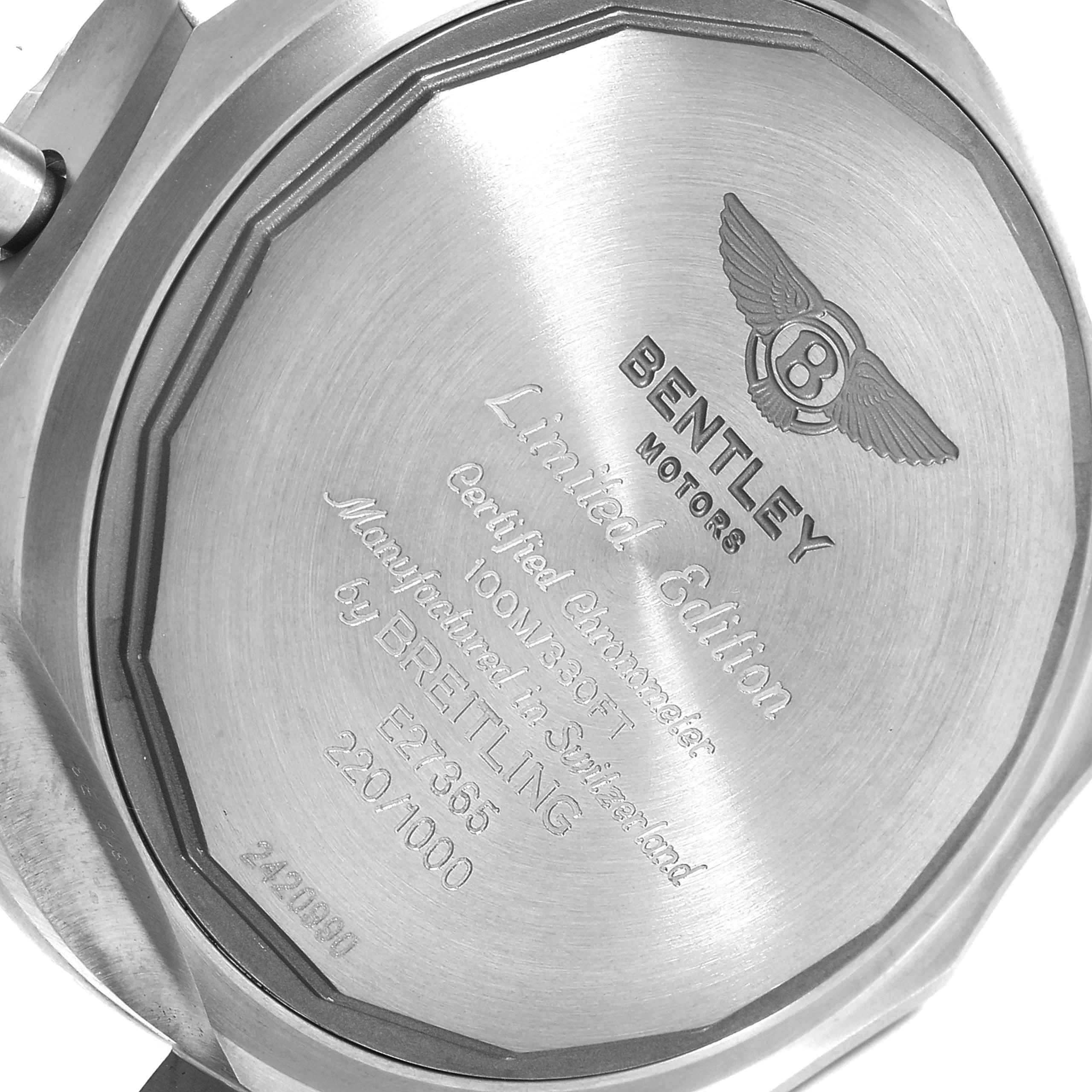 This image shows the back case of a Breitling Bentley E27365 Men's Titanium Black Dial E27365 Men's Titanium Black Dial watch displaying its engraving and limited edition number.