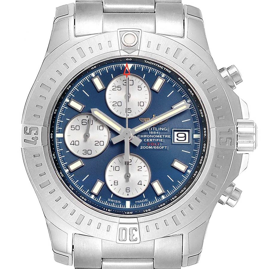 Breitling Colt Automatic Chronograph Blue Dial Watch A13388 Unworn SwissWatchExpo
