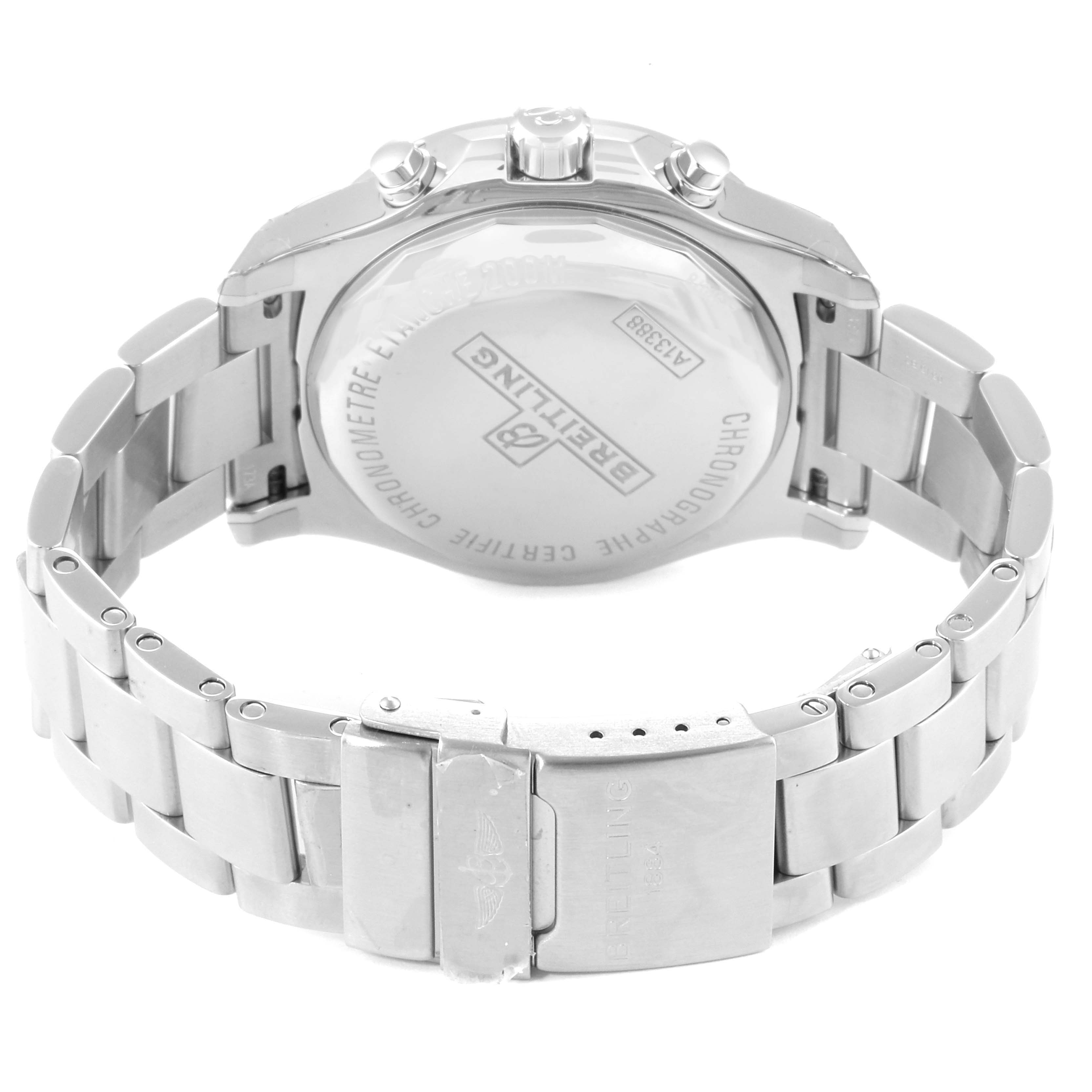 This image shows the back case and metal bracelet of the Breitling Colt A13035 Men's Stainless Steel Blue Dial A13035 Men's Stainless Steel Blue Dial watch from a rear angle.