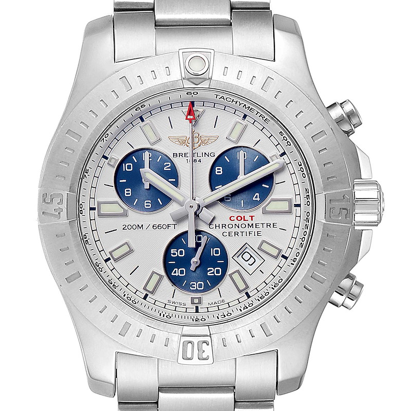 Breitling Colt White Dial Chronograph Mens Watch A17388 Box Card SwissWatchExpo