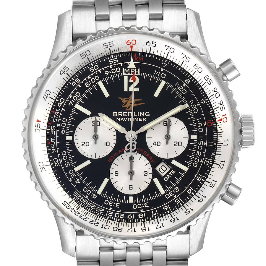 Breitling Navitimer 50th Anniversary Black Dial Mens Watch A41322 Box Papers SwissWatchExpo