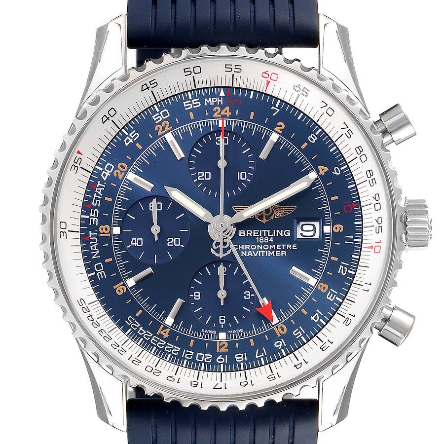 Breitling Navitimer World GMT Blue Dial Steel Watch A24322 Unworn SwissWatchExpo