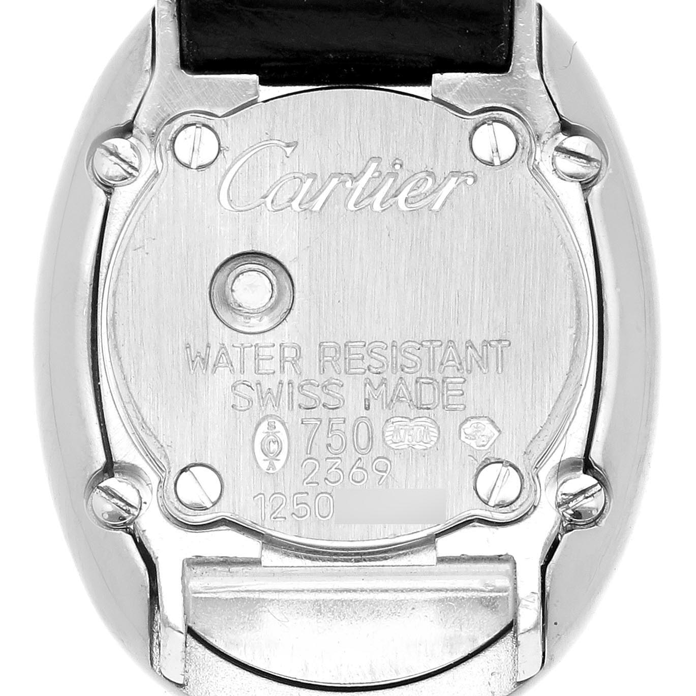 The image shows the back of a Cartier Baignoire WB509531 Women
s White Gold White Dial WB509531 Women
s White Gold White Dial watch, highlighting its case back details and attachment points.