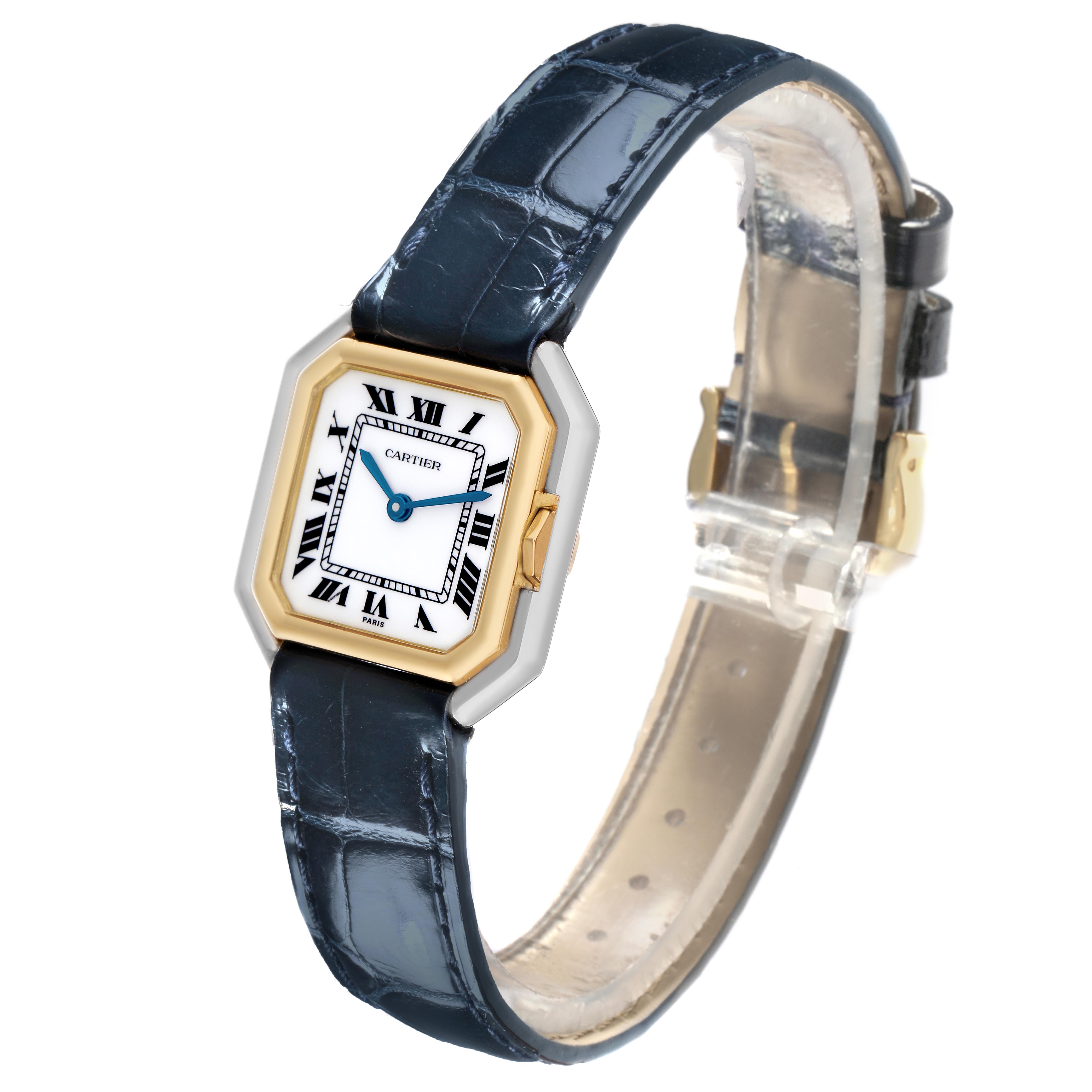 The Cartier Ceinture 78100 Women
s Steel and Gold (two tone) White Dial 78100 Women
s Steel and Gold (two tone) White Dial watch is shown at an angle displaying the face, strap, and clasp.