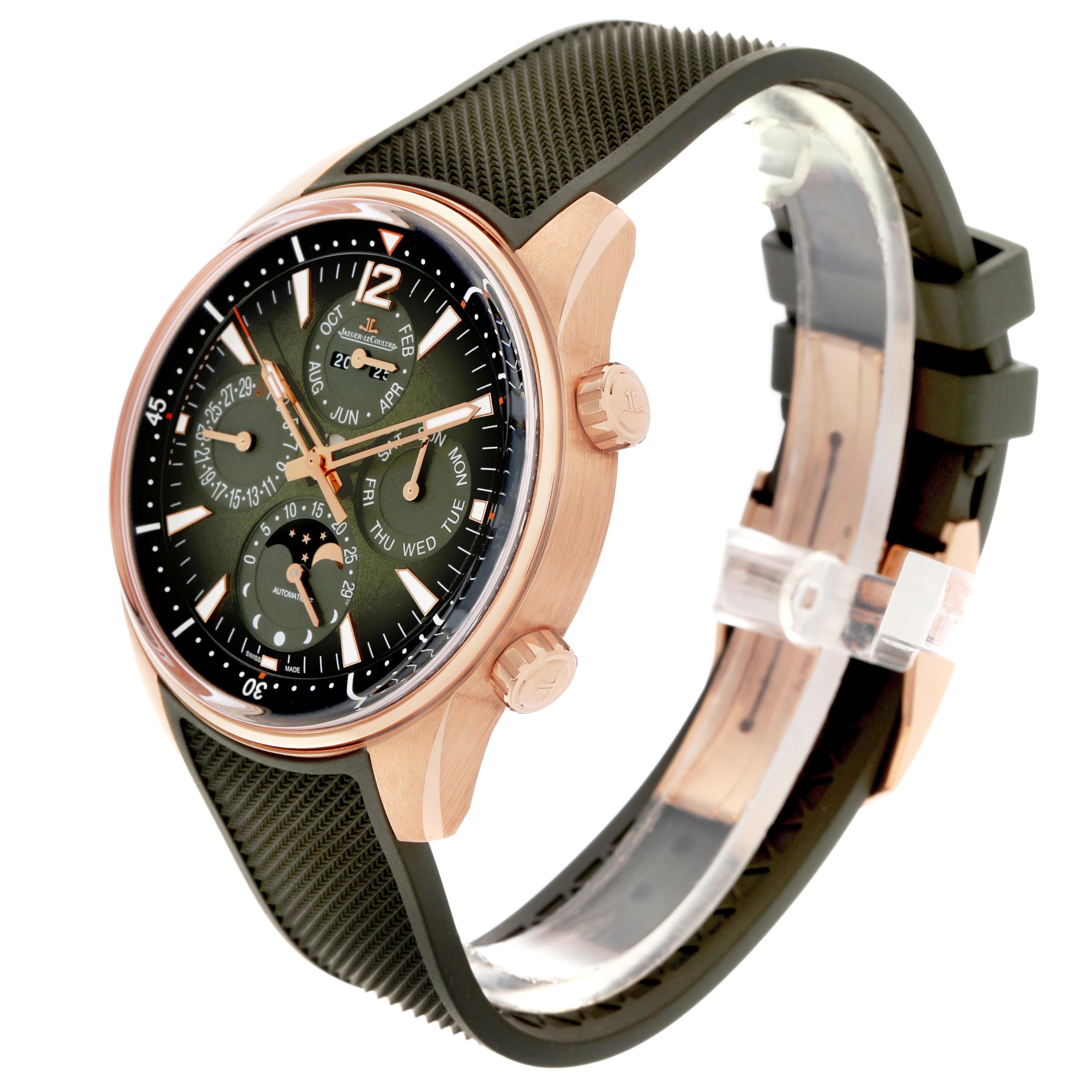 The Jaeger-LeCoultre Polaris watch is shown at a three-quarter angle, displaying the dial, case, crowns, and band.