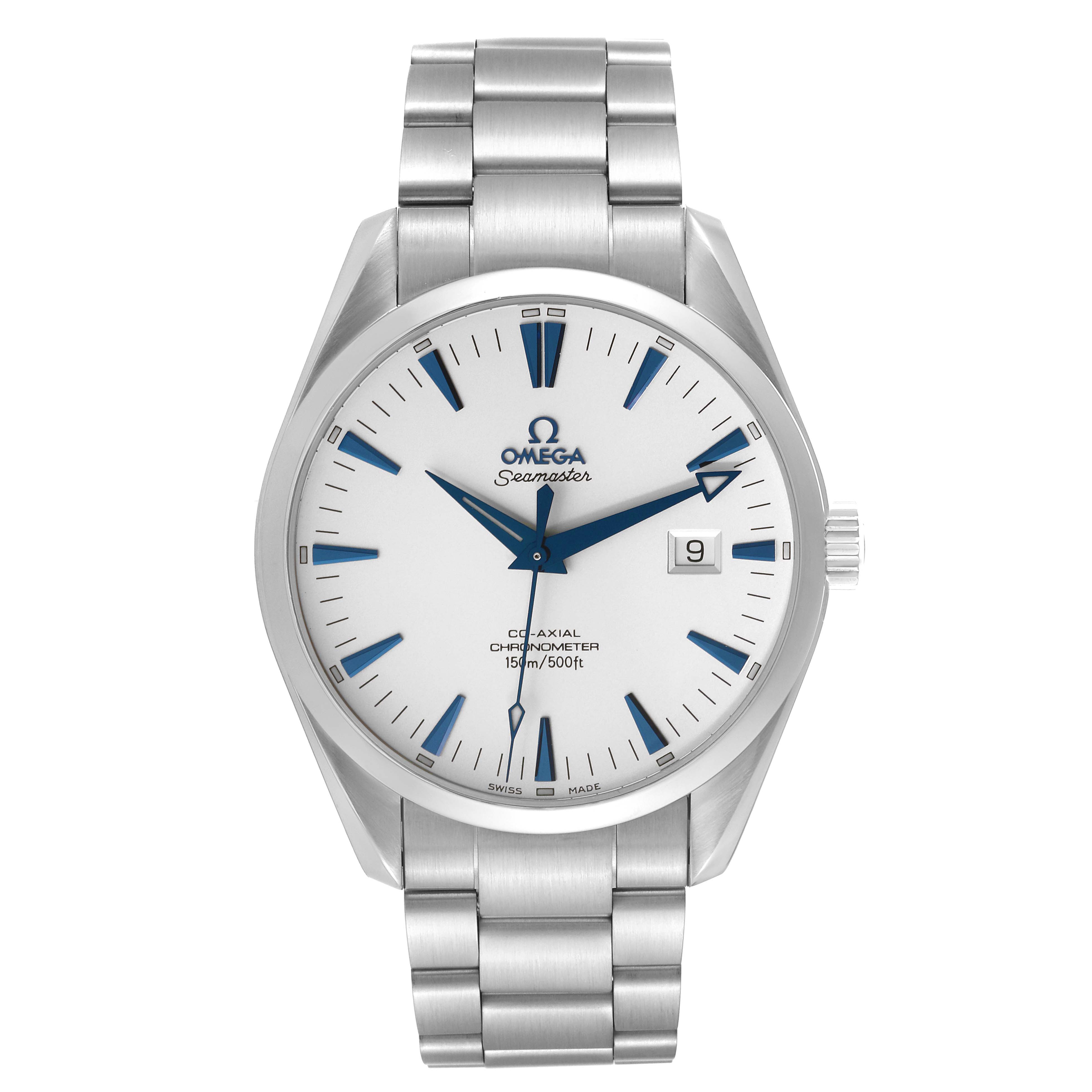 The Omega Aqua Terra 2502.33.00 Men
s Stainless Steel Silver Dial 2502.33.00 Men
s Stainless Steel Silver Dial model is shown from a front angle, displaying the watch face, hands, date window, and bracelet.