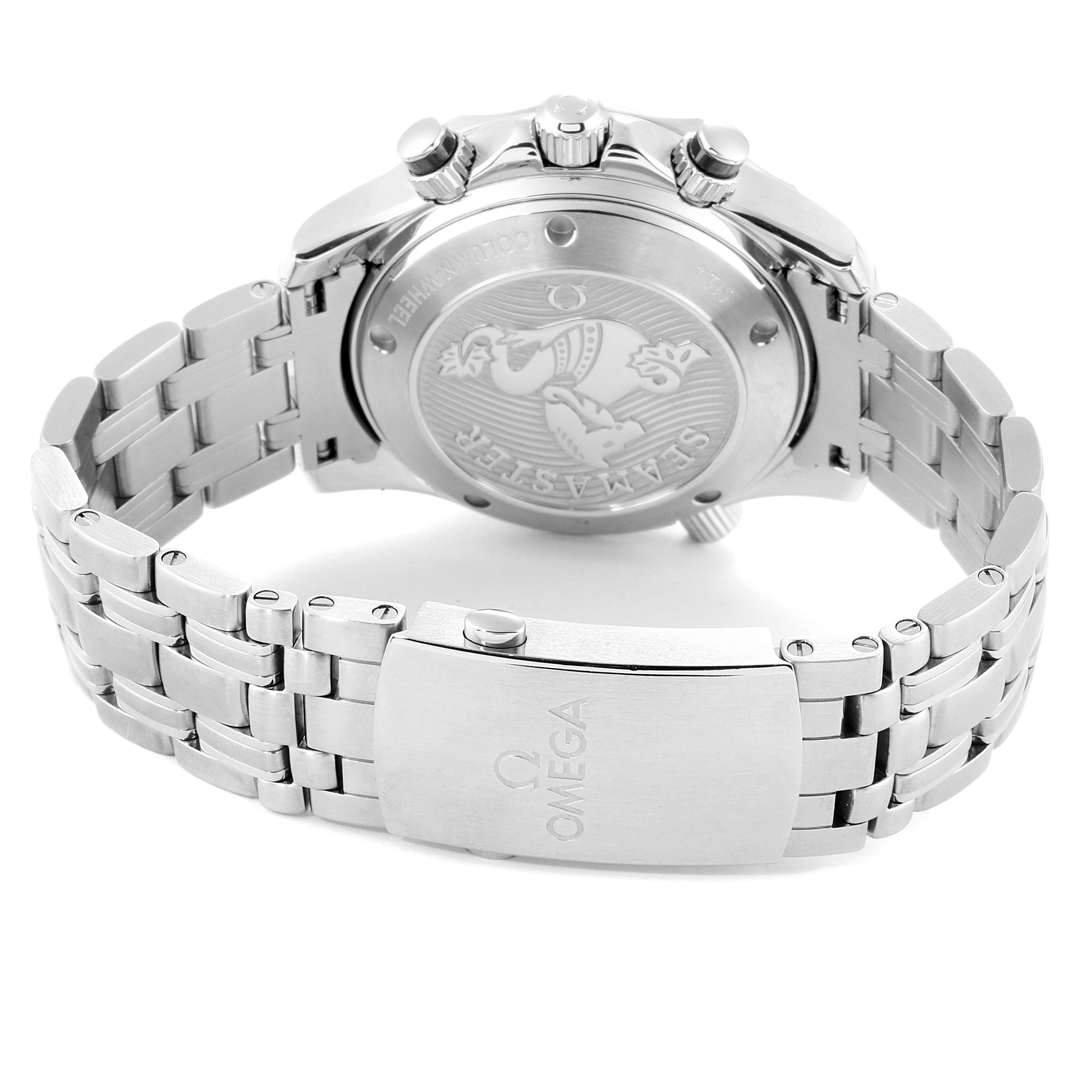 This image shows the back case and bracelet of the Omega Seamaster 212.30.42.50.01.001 Men
s Stainless Steel Black Dial 212.30.42.50.01.001 Men
s Stainless Steel Black Dial watch.